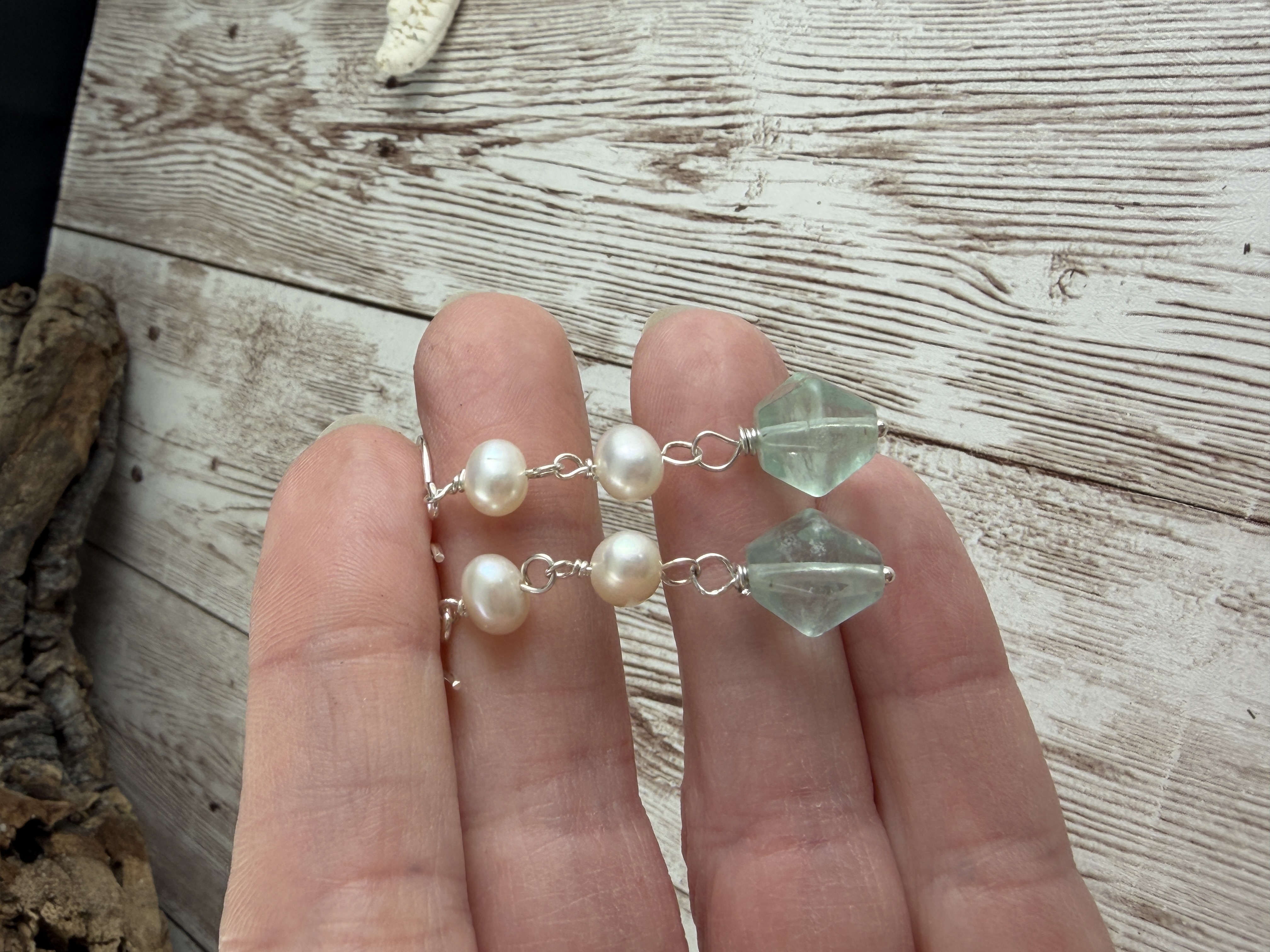 Pearl and Green Fluorite Earrings thumbnail 3