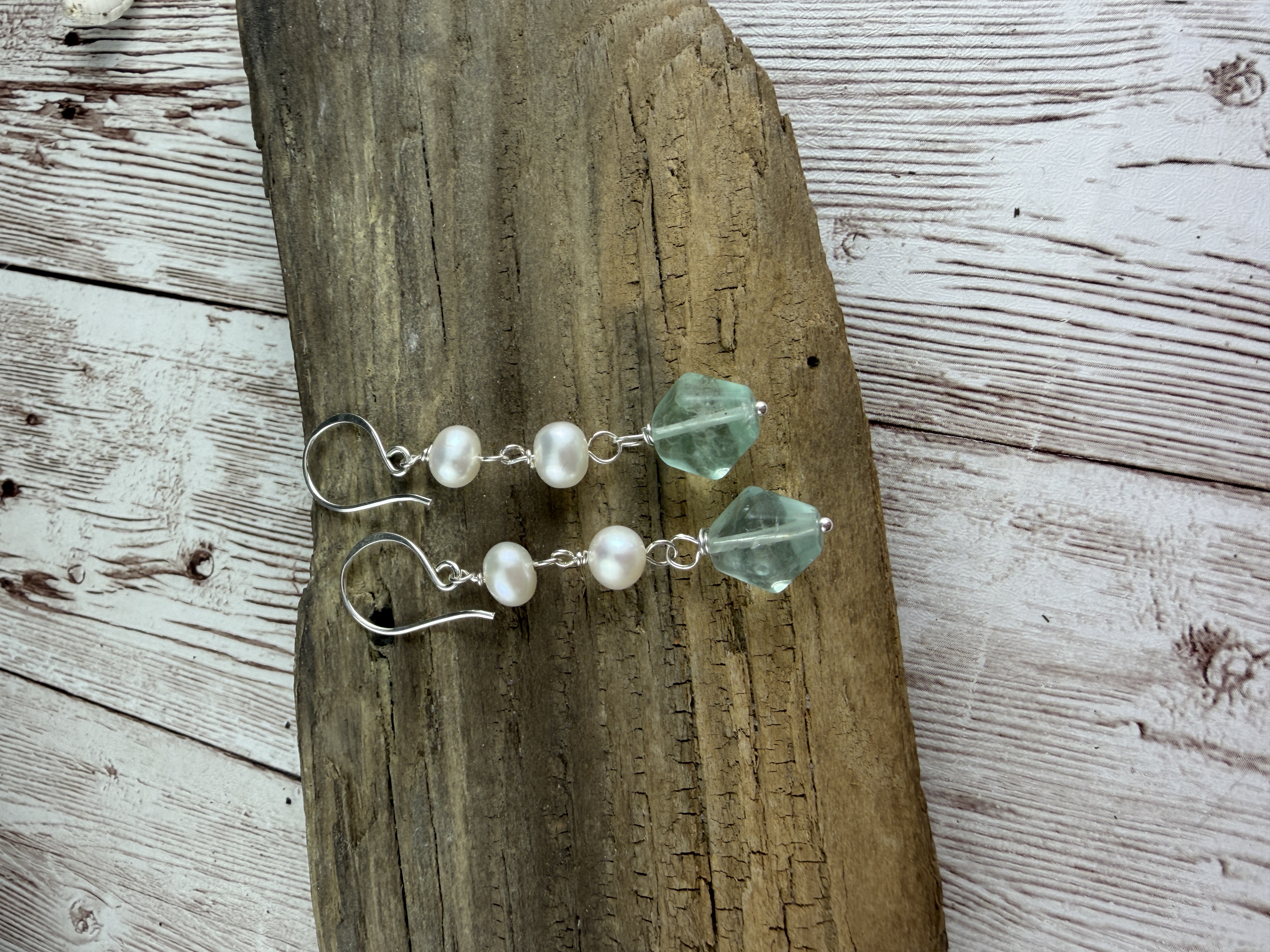 Pearl and Green Fluorite Earrings thumbnail 4