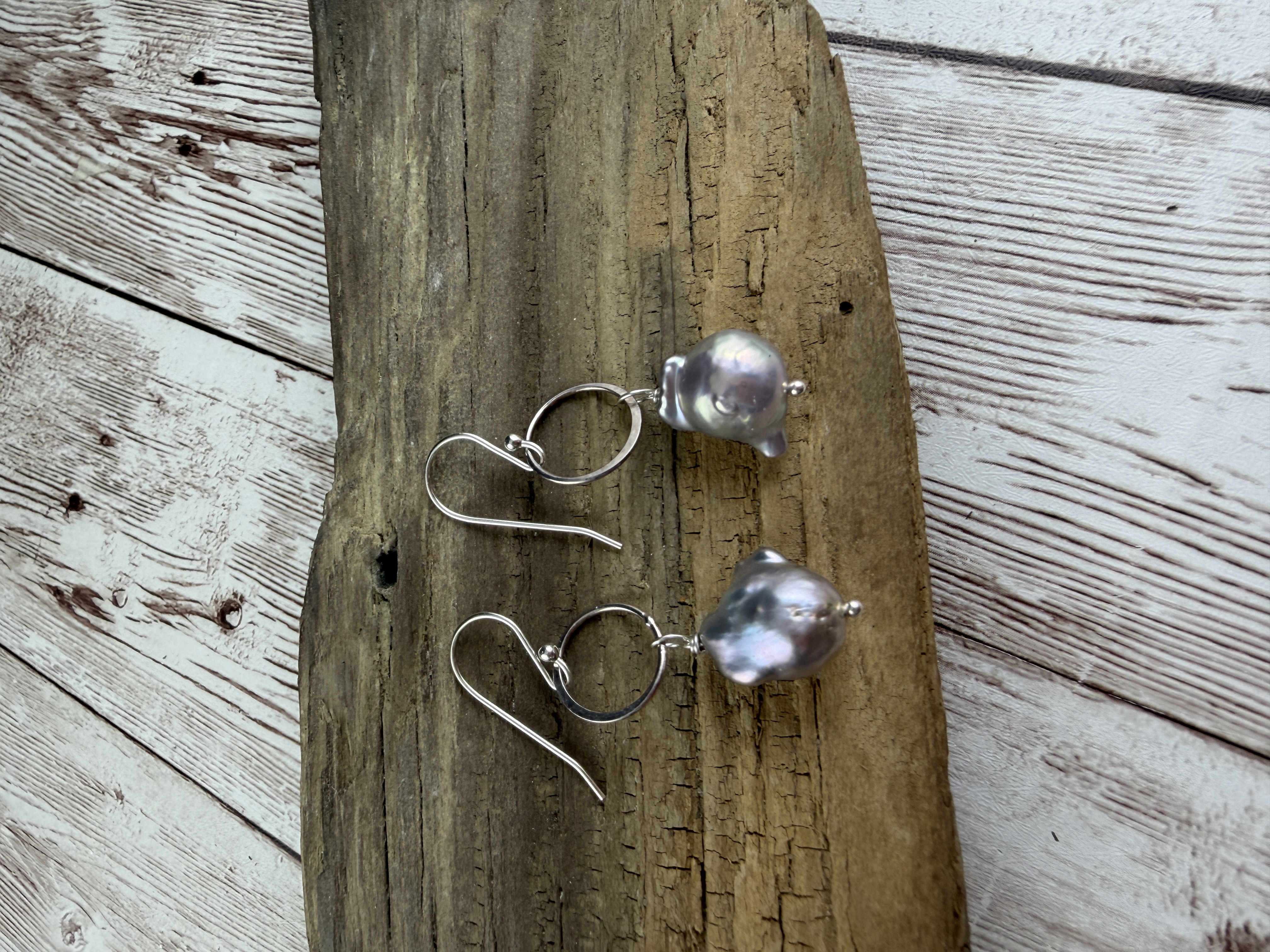 Sterling Silver Baroque Pearl Dangle Earrings, Freshwater Pearls thumbnail 5