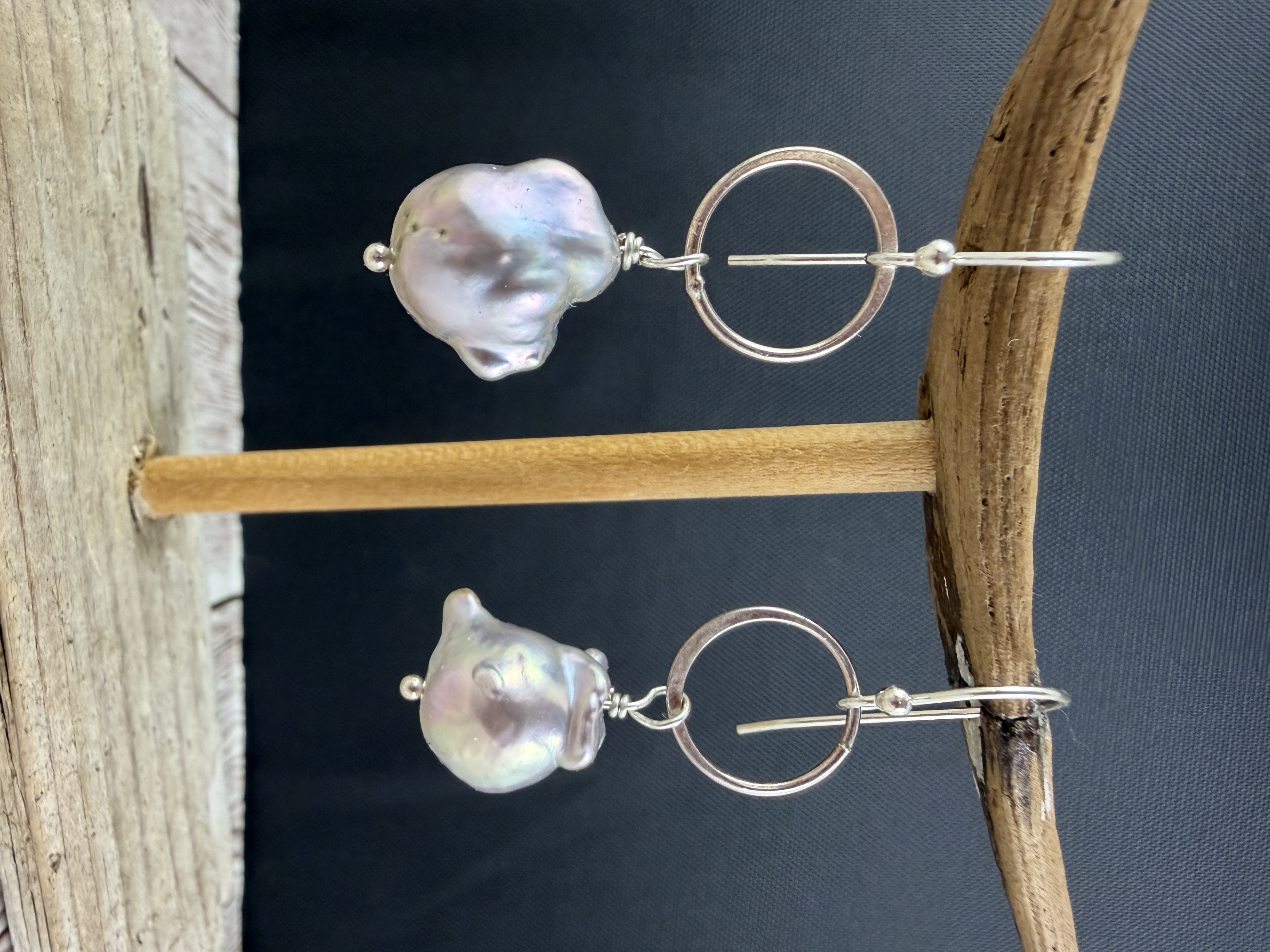 Sterling Silver Baroque Pearl Dangle Earrings, Freshwater Pearls thumbnail 3