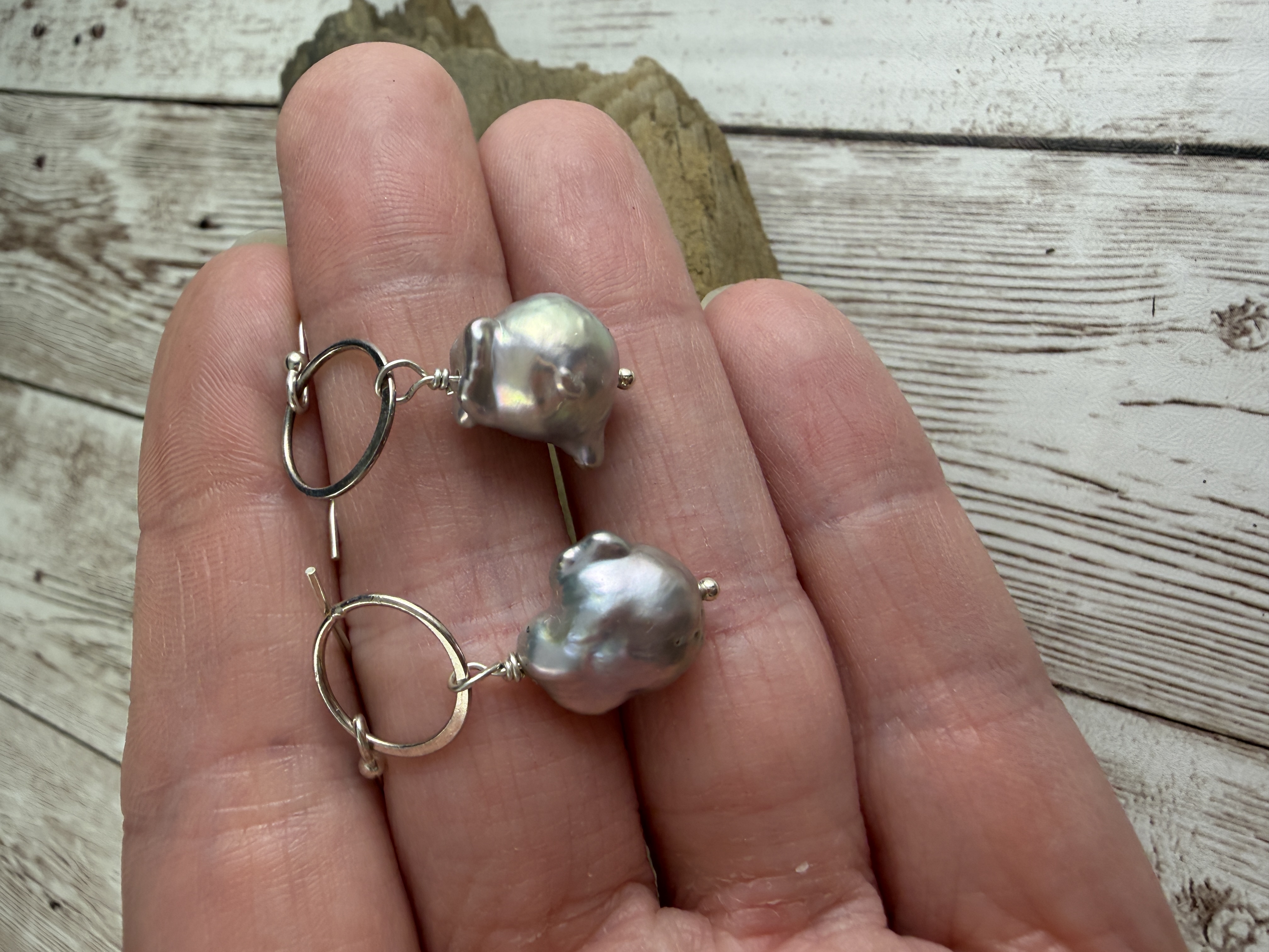 Sterling Silver Baroque Pearl Dangle Earrings, Freshwater Pearls thumbnail 6