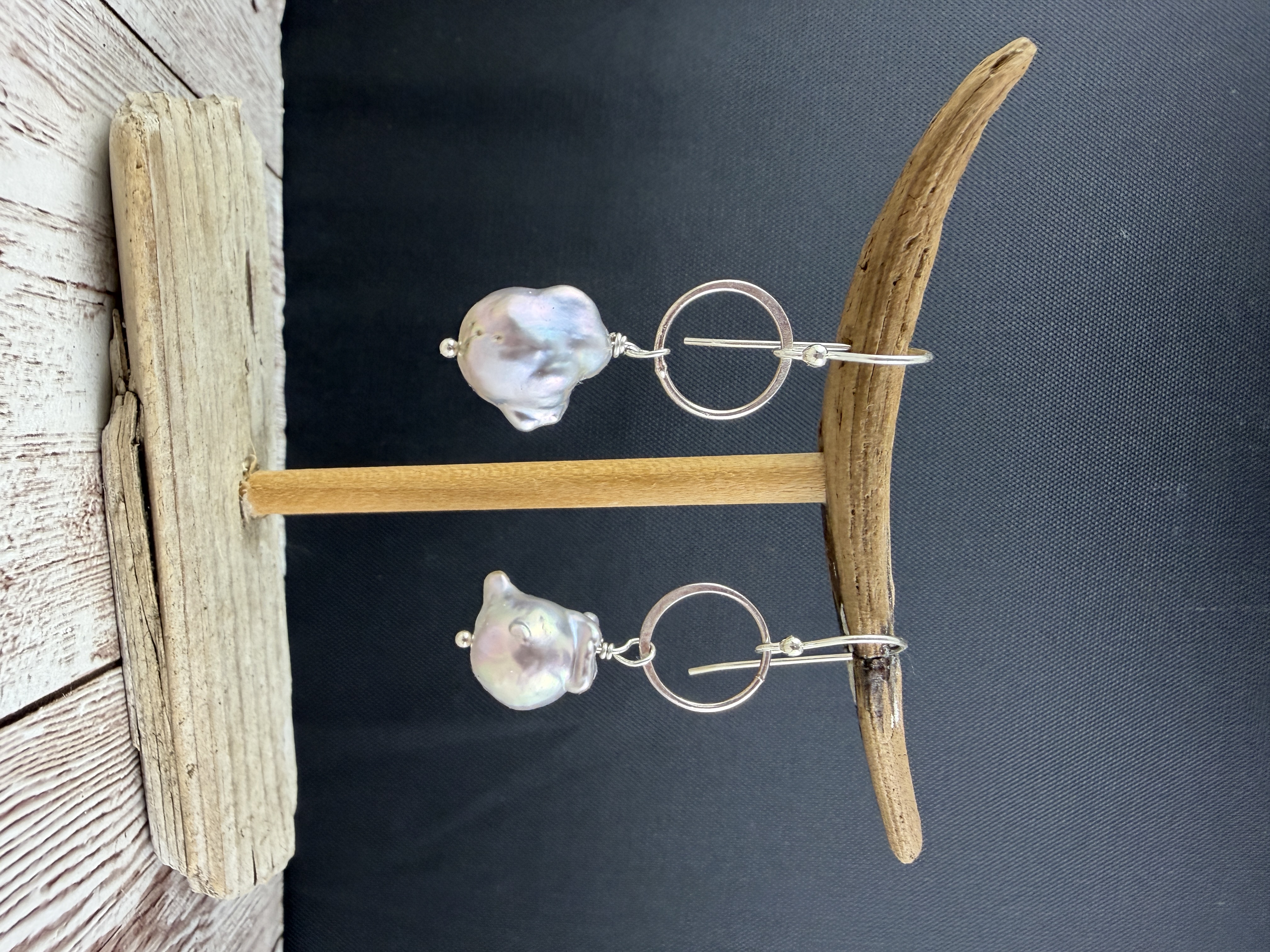 Sterling Silver Baroque Pearl Dangle Earrings, Freshwater Pearls thumbnail 2