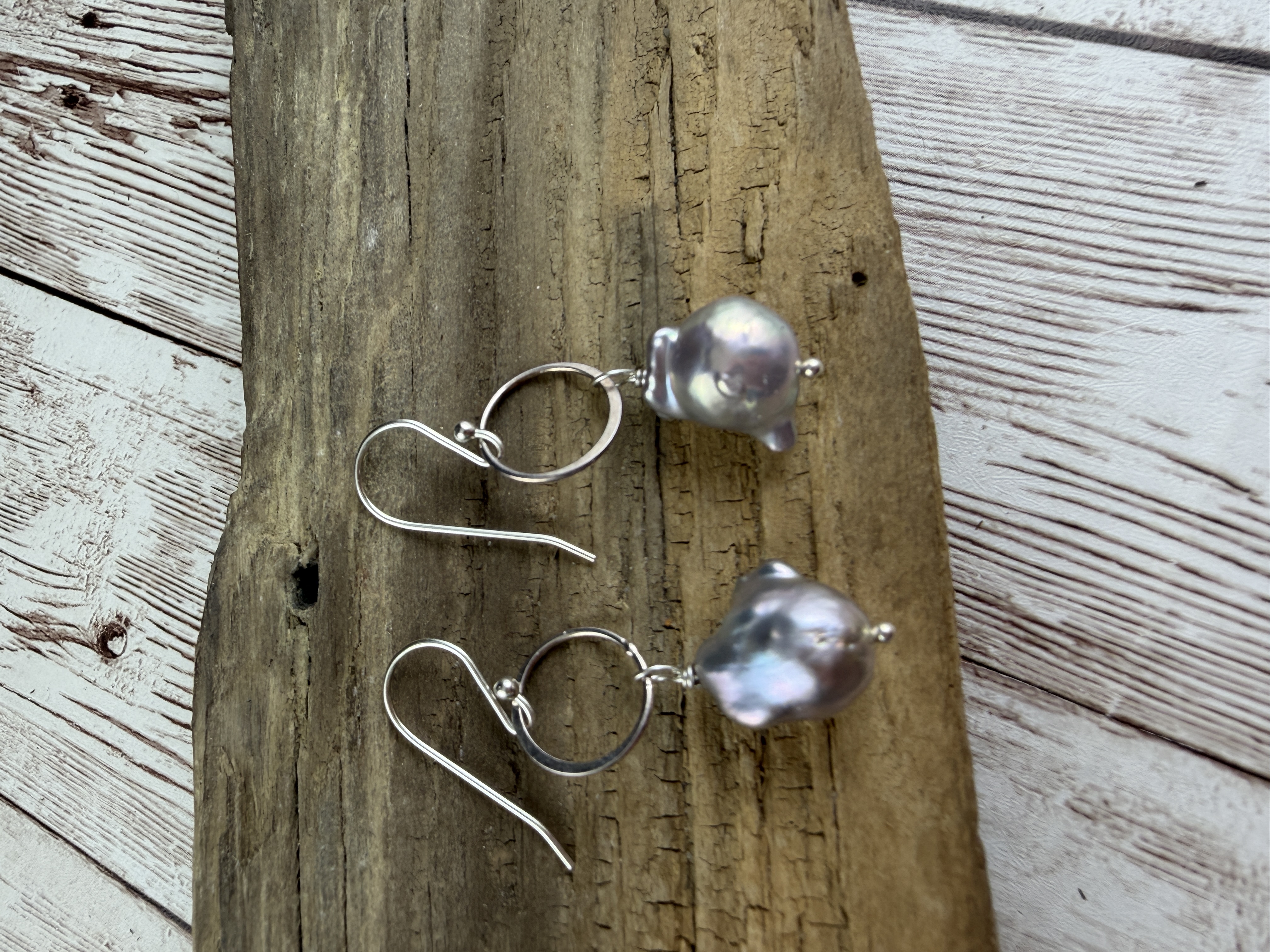 Sterling Silver Baroque Pearl Dangle Earrings, Freshwater Pearls thumbnail 4
