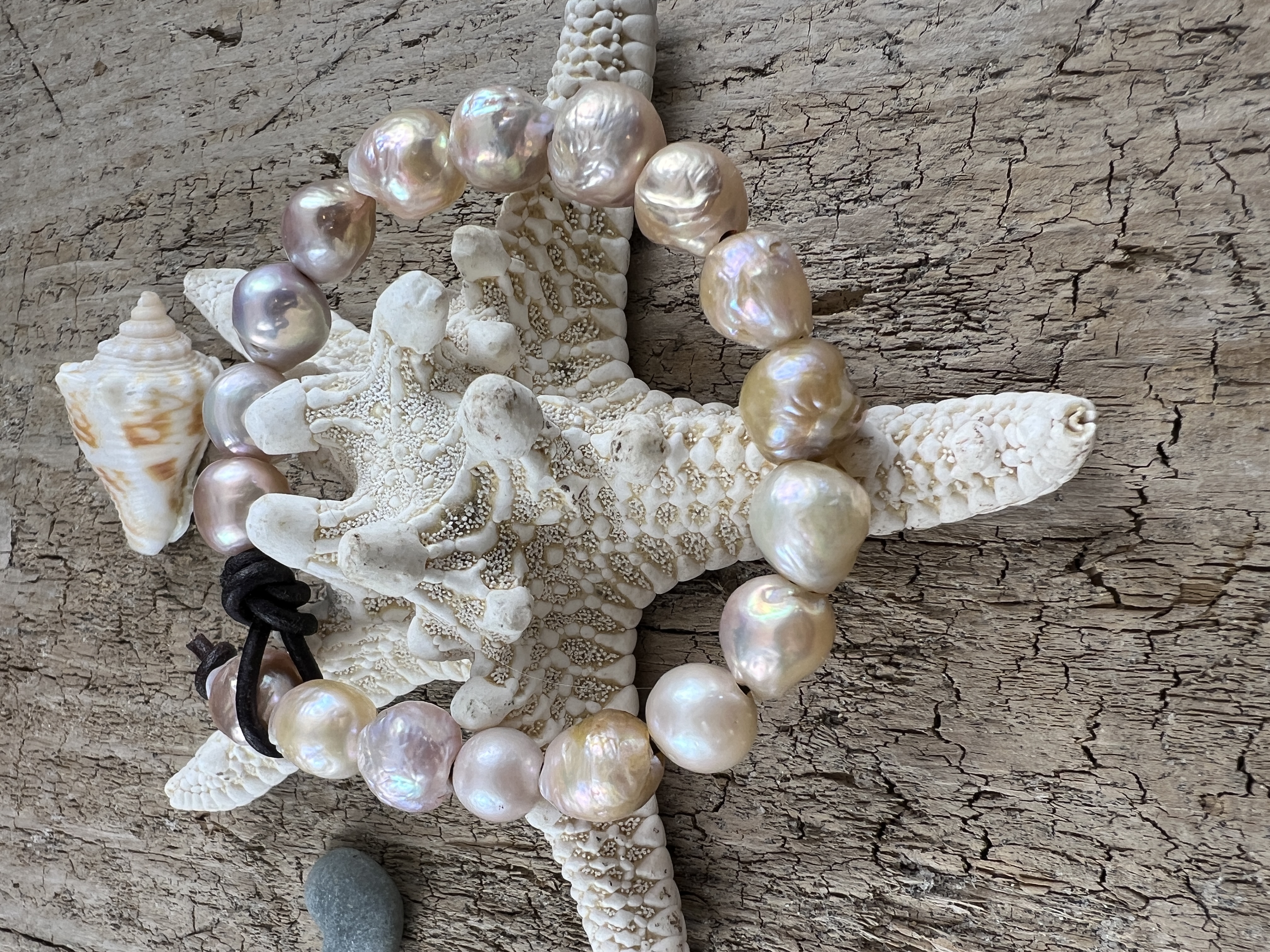 Handcrafted Baroque Pearl and Leather Bracelet, Blush Pink thumbnail 8