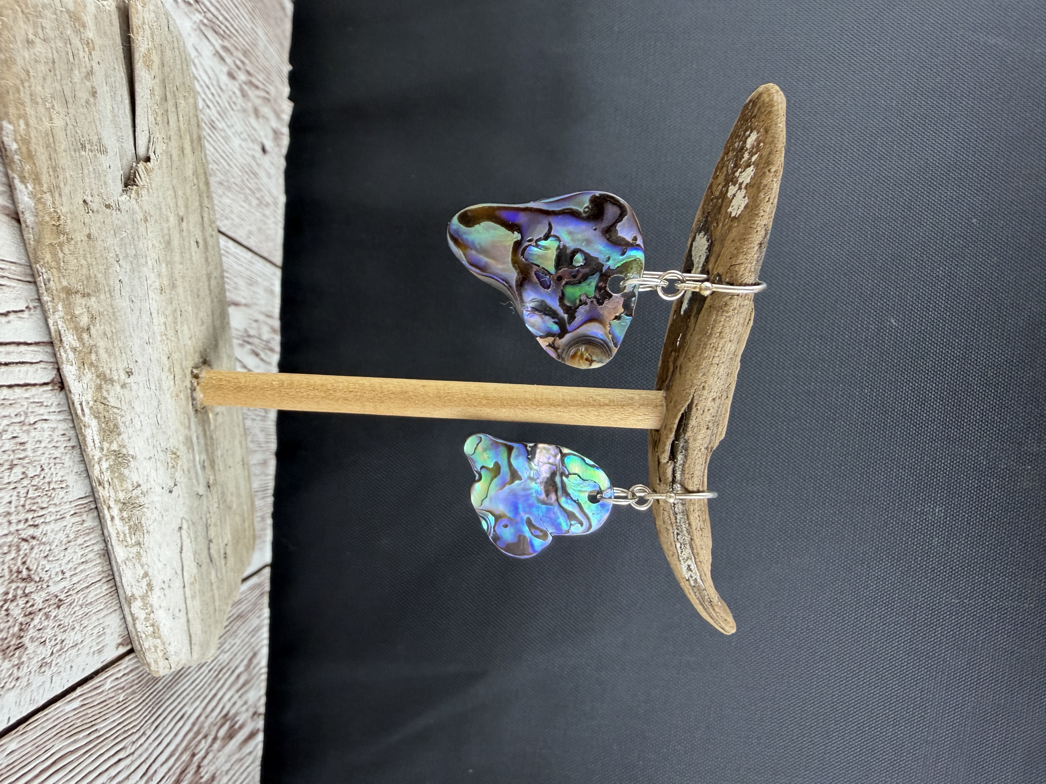 Sterling Silver Abalone Shell Earrings, Natural Paua Shell