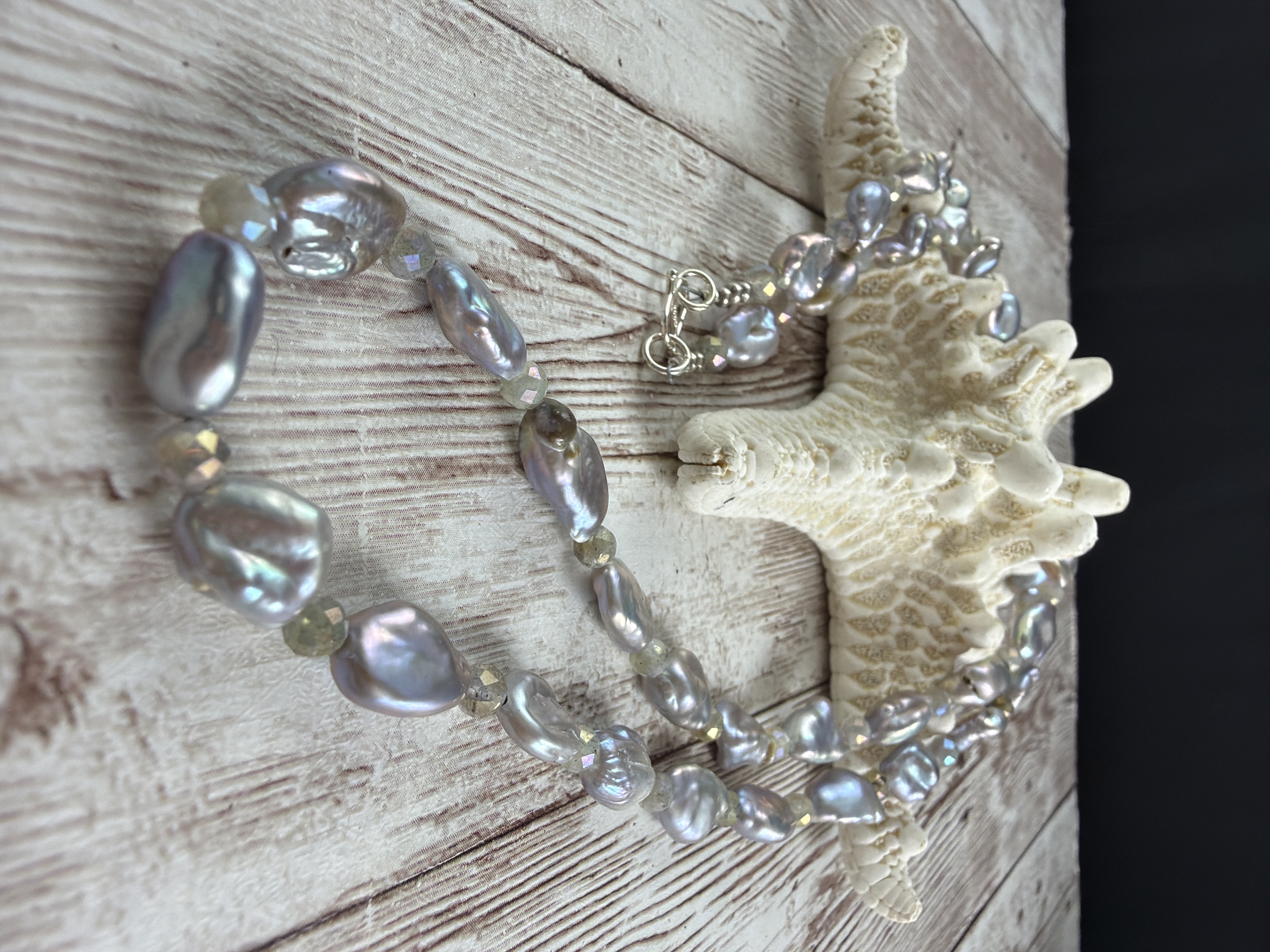 Lavender Silver Pearl Necklace with Labradorite thumbnail 7