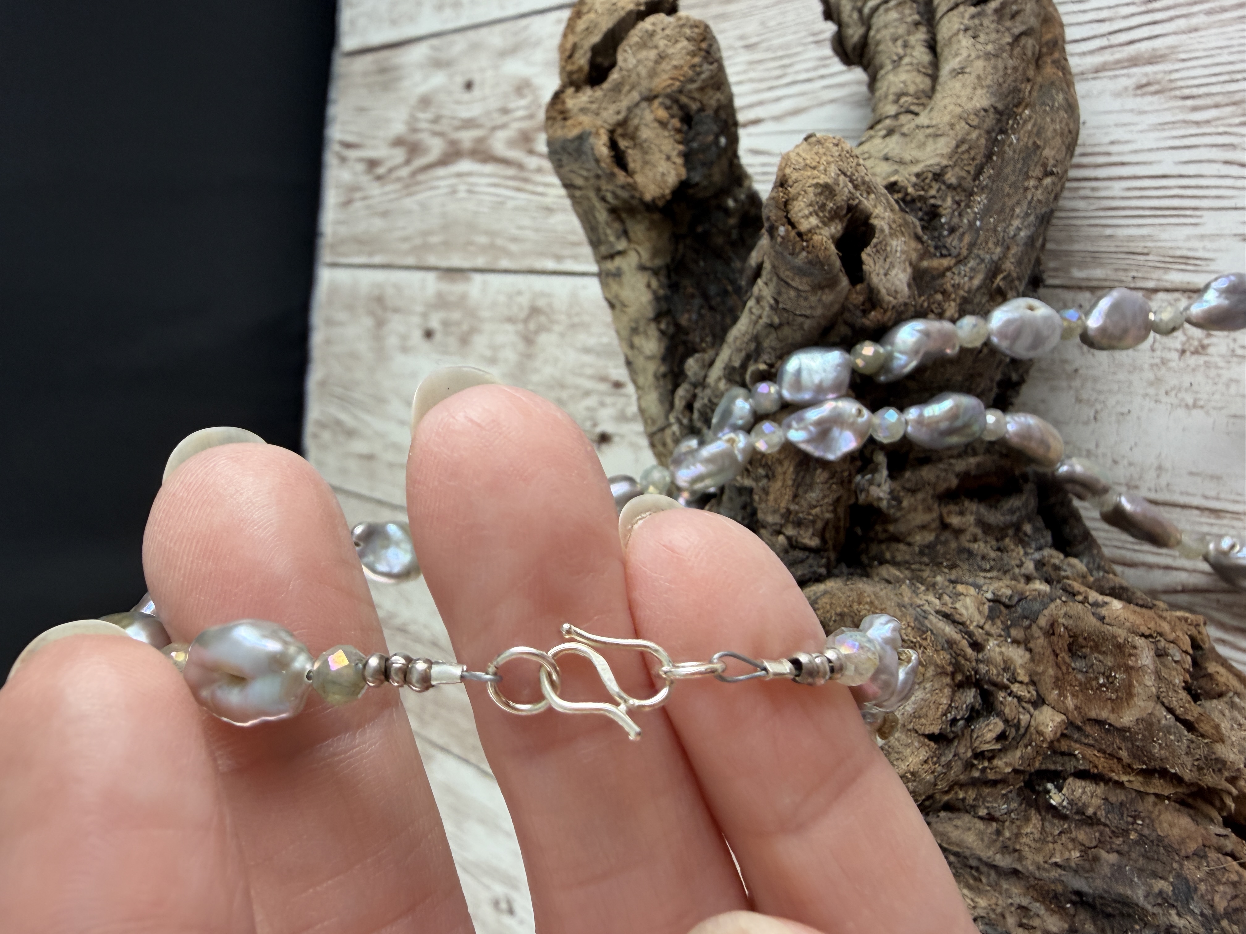 Lavender Silver Pearl Necklace with Labradorite thumbnail 5