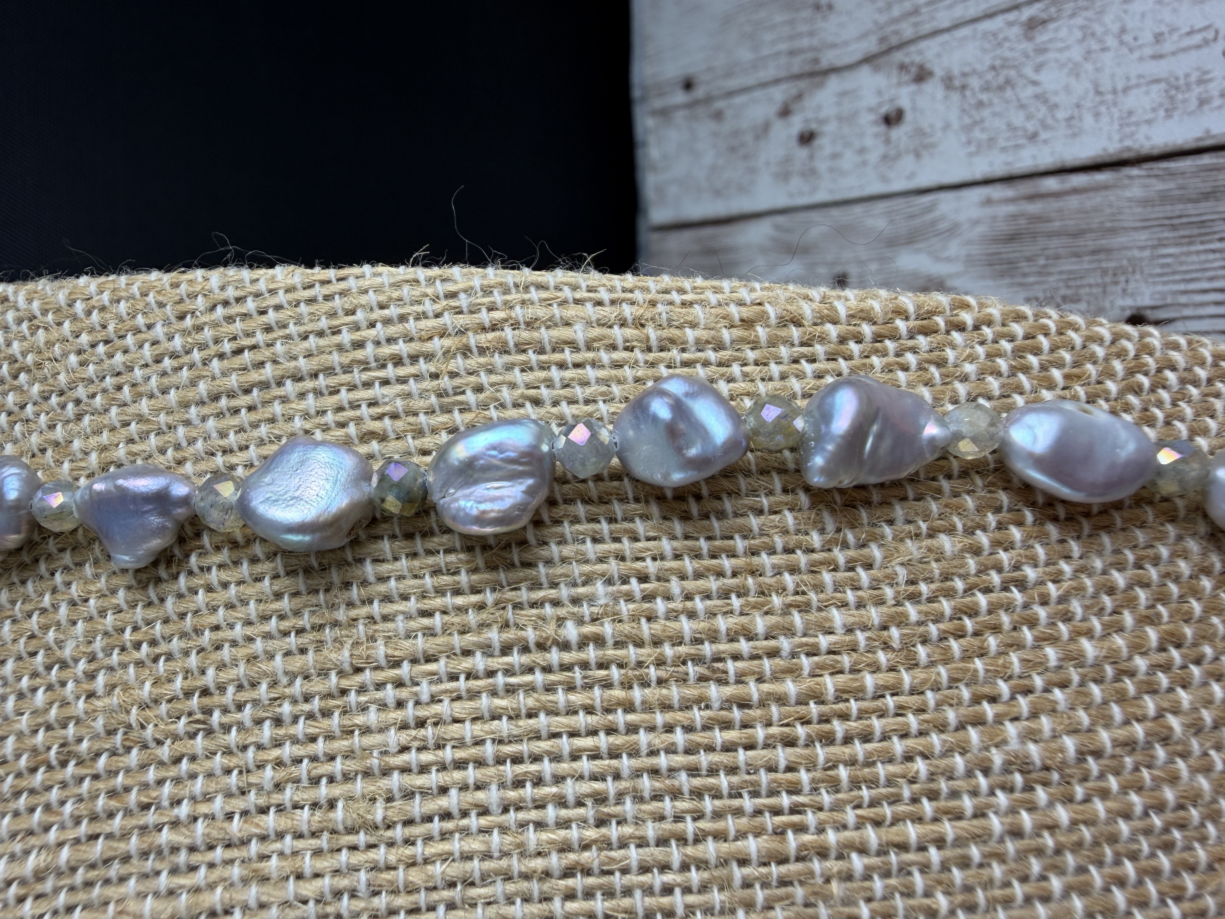Lavender Silver Pearl Necklace with Labradorite thumbnail 2