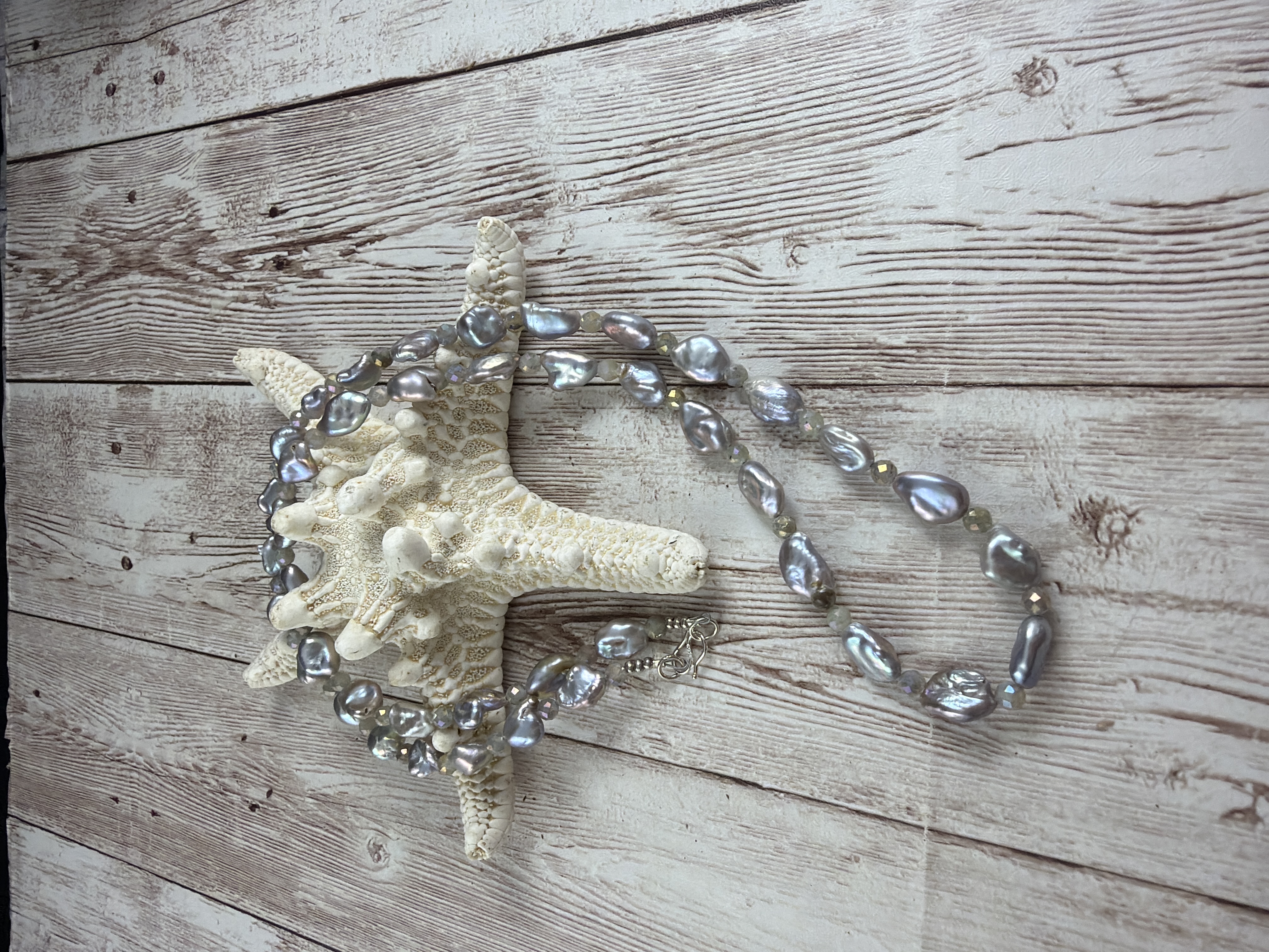 Lavender Silver Pearl Necklace with Labradorite thumbnail 6