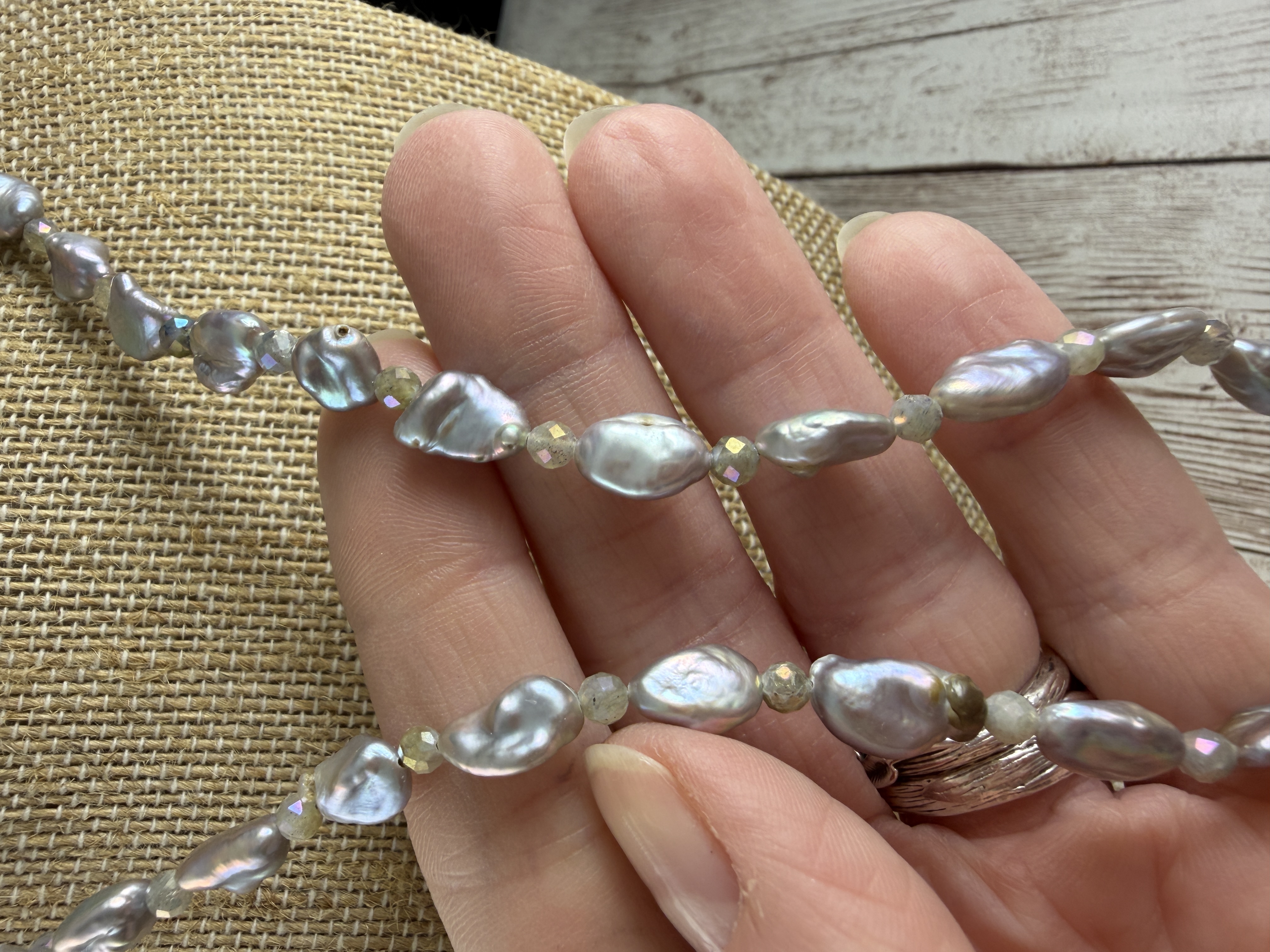 Lavender Silver Pearl Necklace with Labradorite thumbnail 3