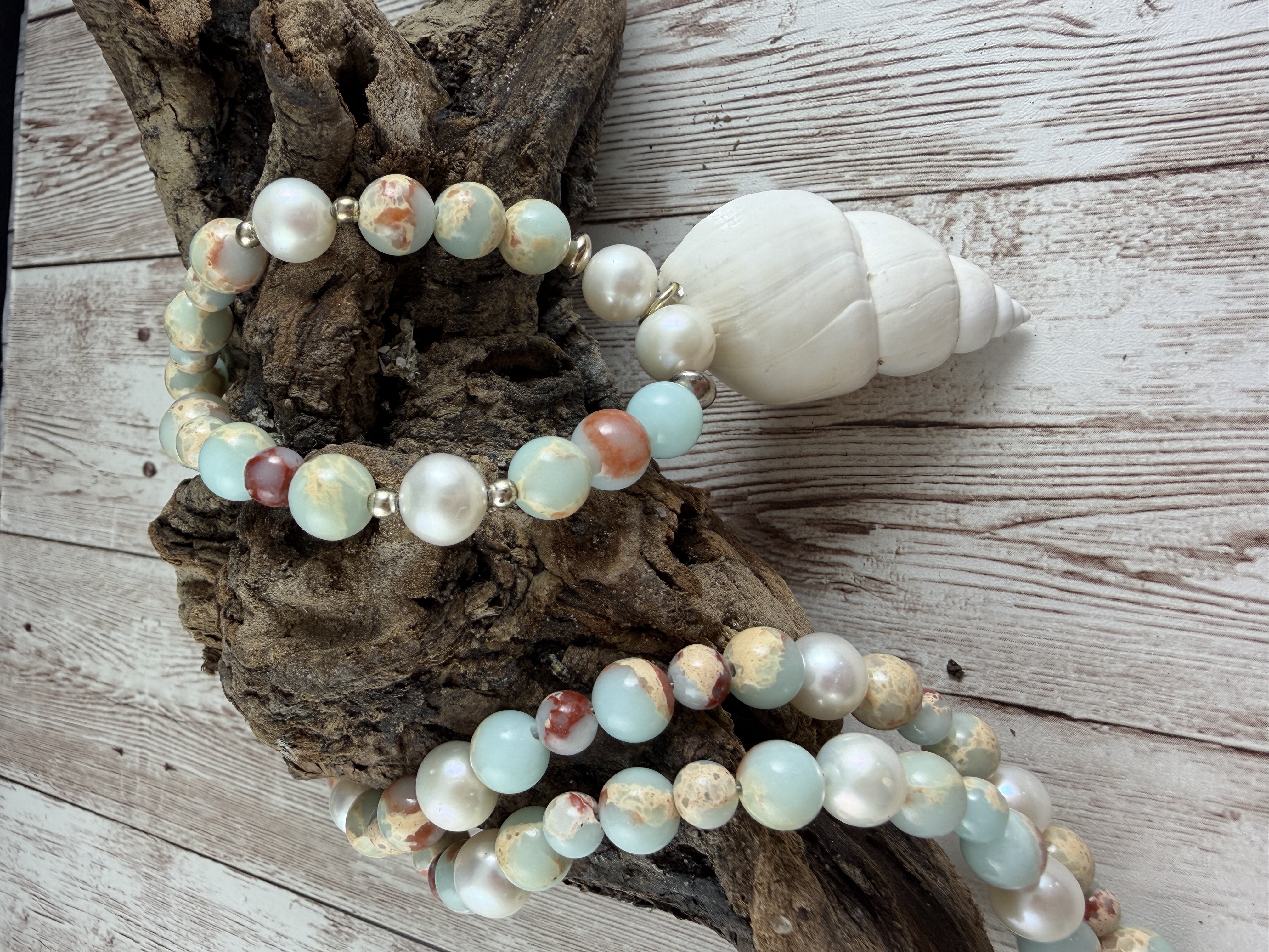 Aqua Terra Jasper and Pearl Necklace with Shell Pendant thumbnail 9