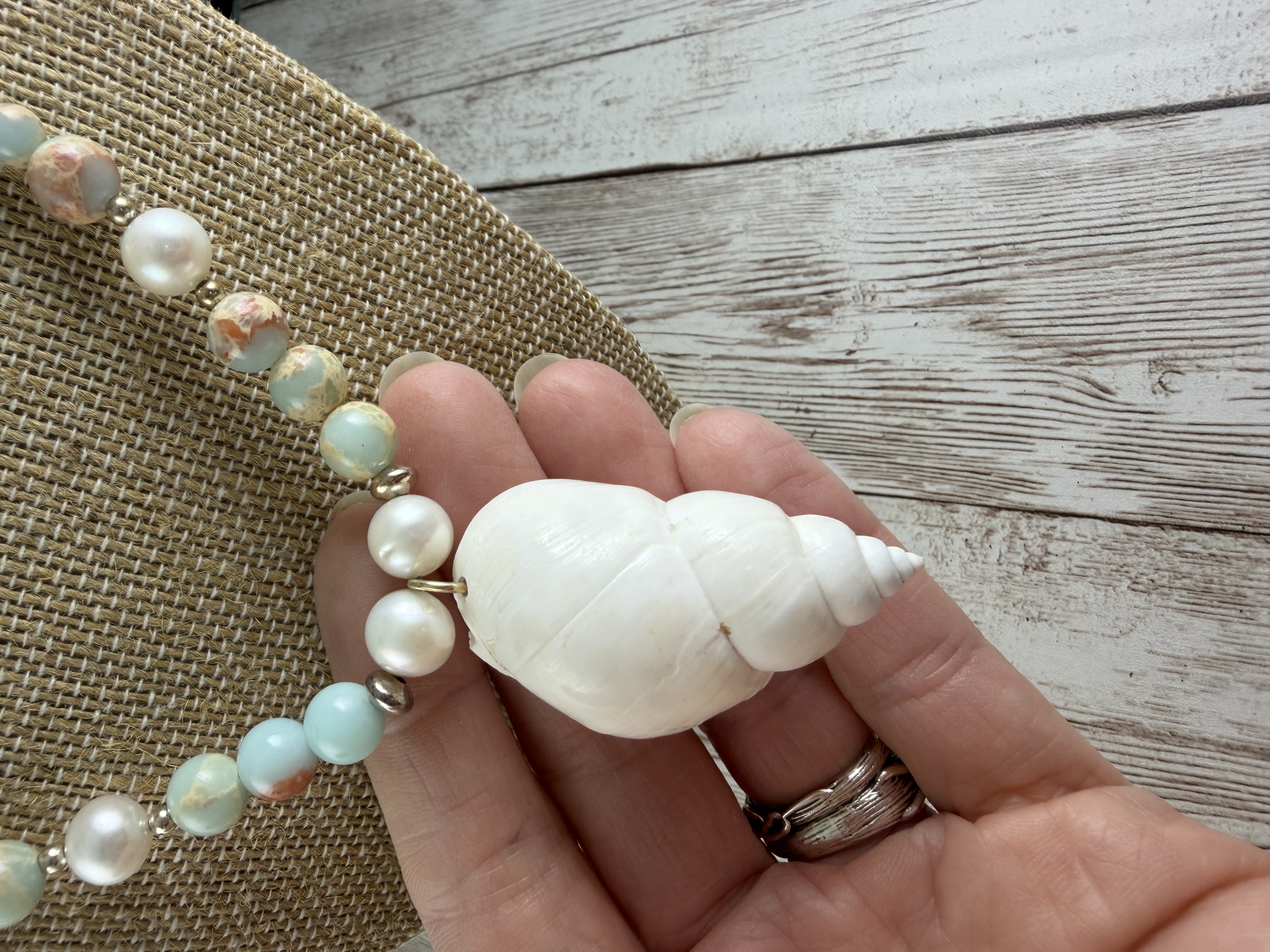 Aqua Terra Jasper and Pearl Necklace with Shell Pendant thumbnail 2