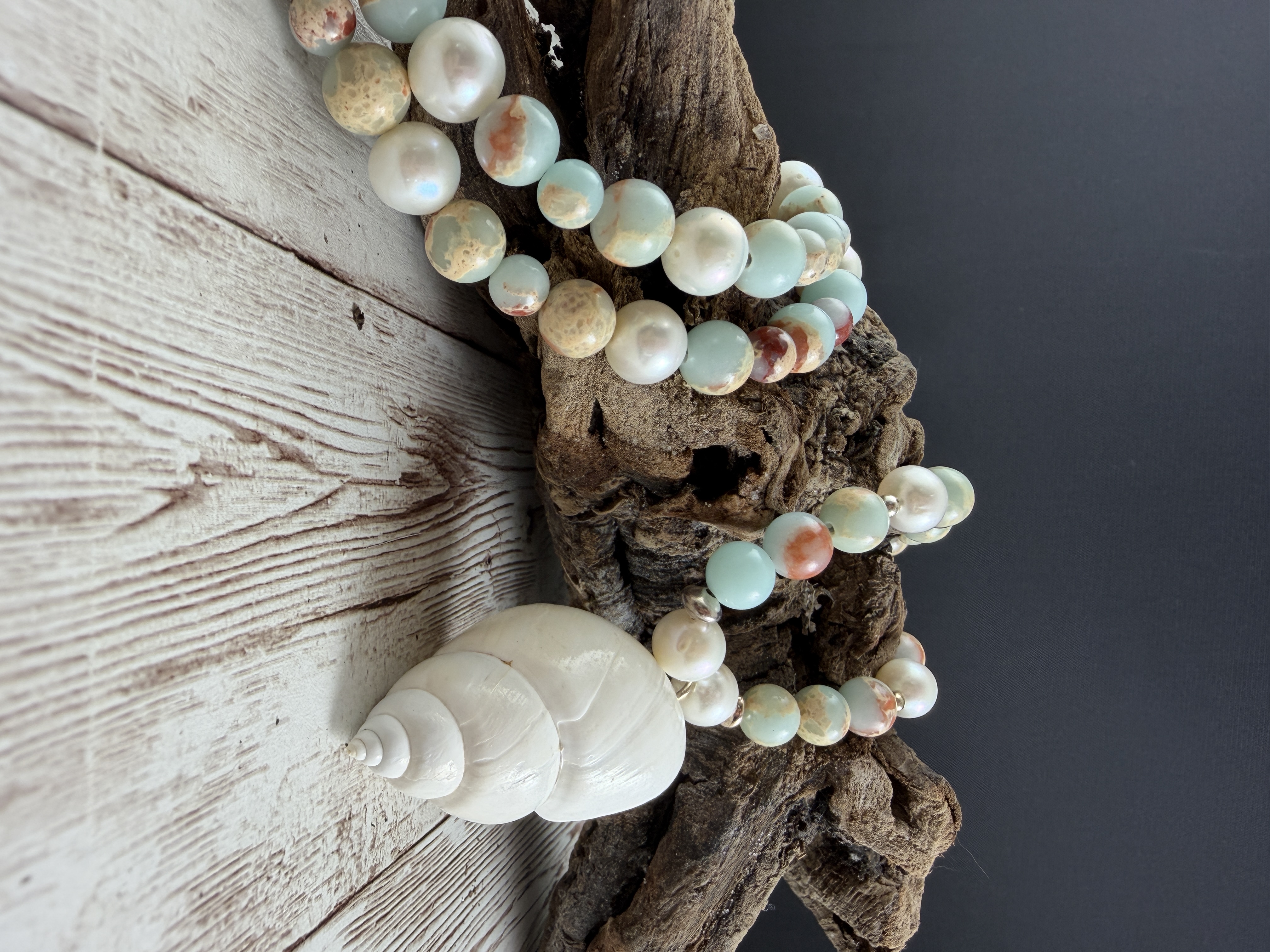 Aqua Terra Jasper and Pearl Necklace with Shell Pendant thumbnail 8