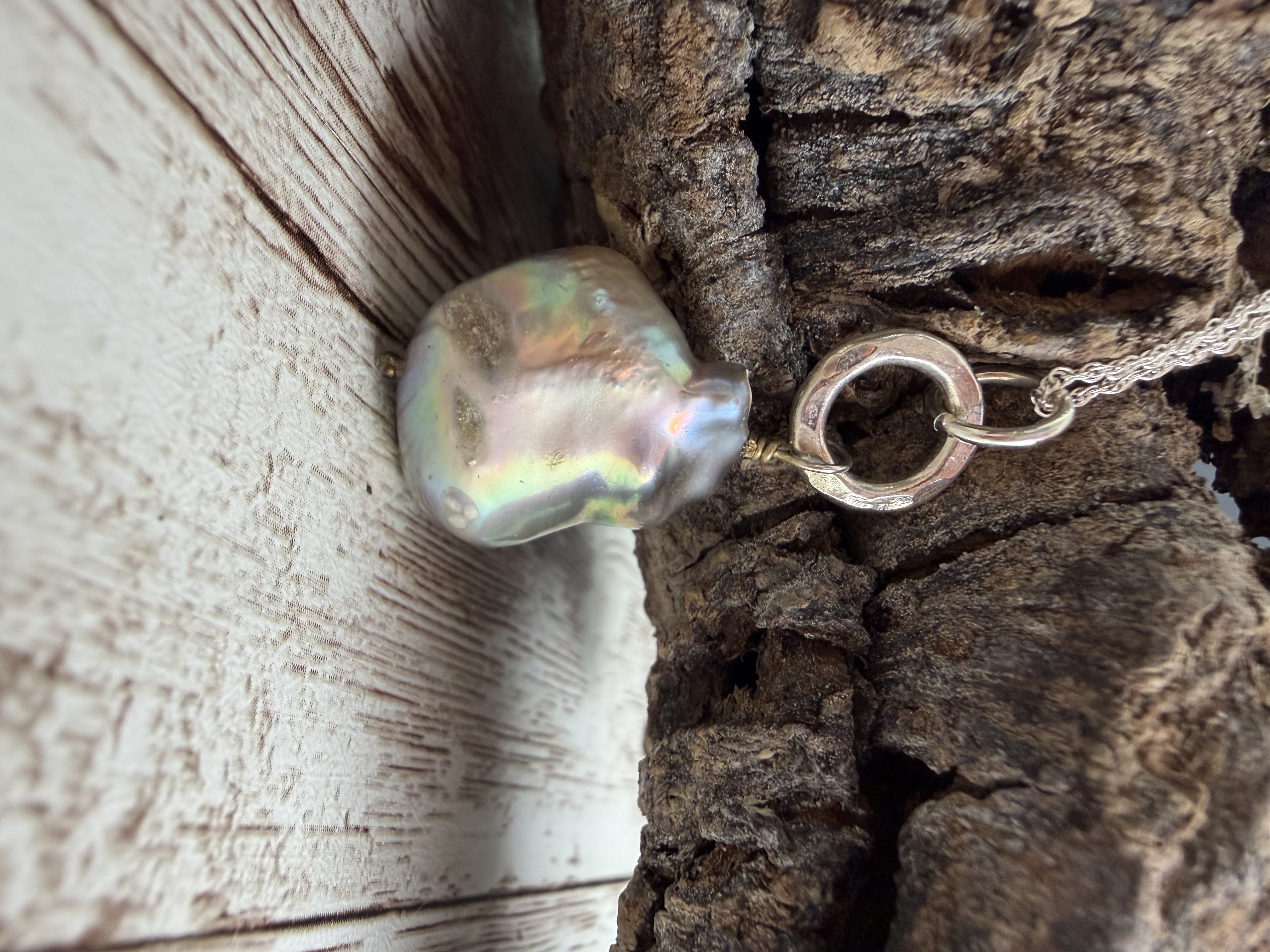 Silver Baroque Pearl Pendant Necklace, Sterling Chain Necklace