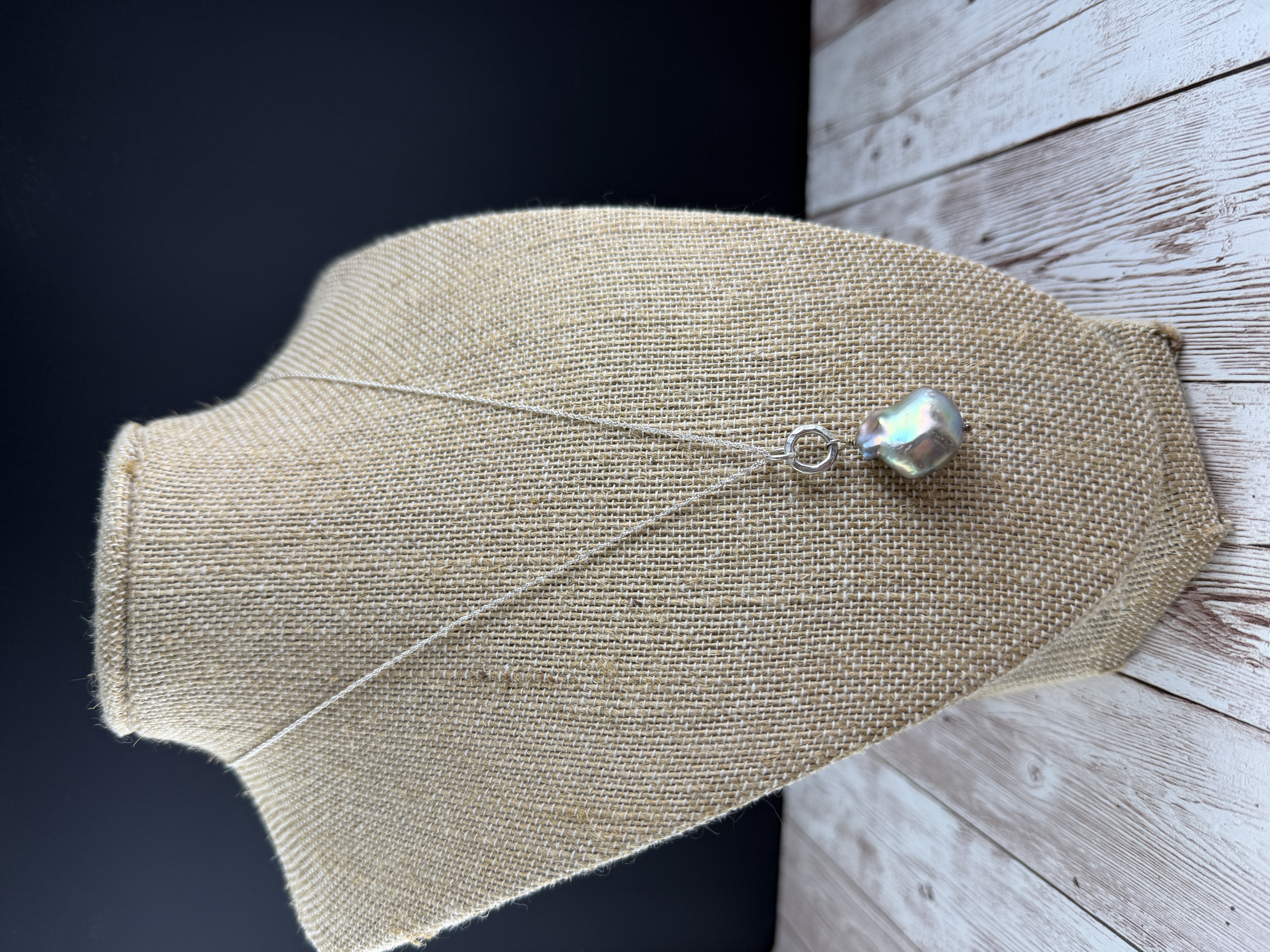 Silver Baroque Pearl Pendant Necklace, Sterling Chain Necklace thumbnail 2