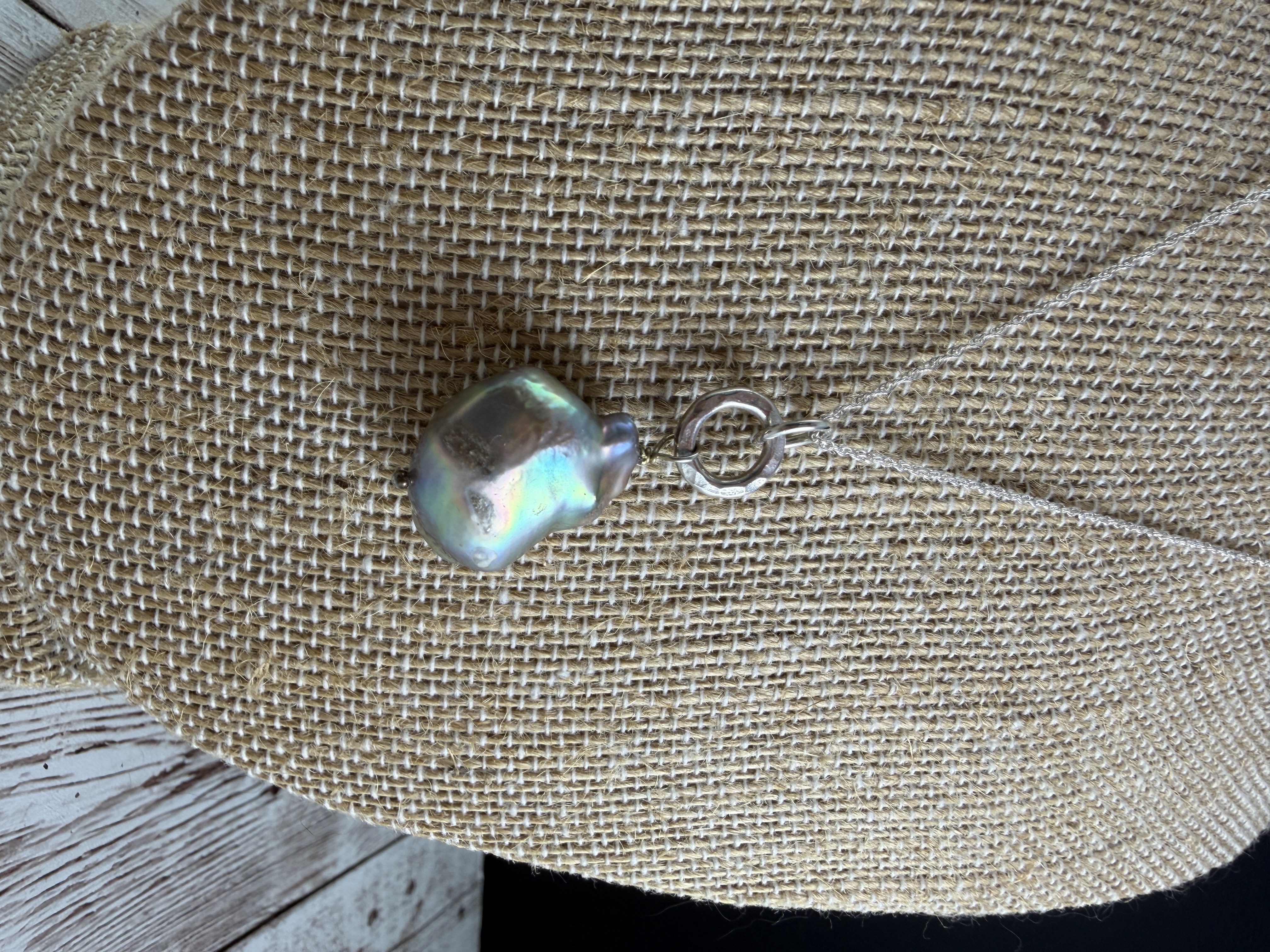 Silver Baroque Pearl Pendant Necklace, Sterling Chain Necklace thumbnail 3