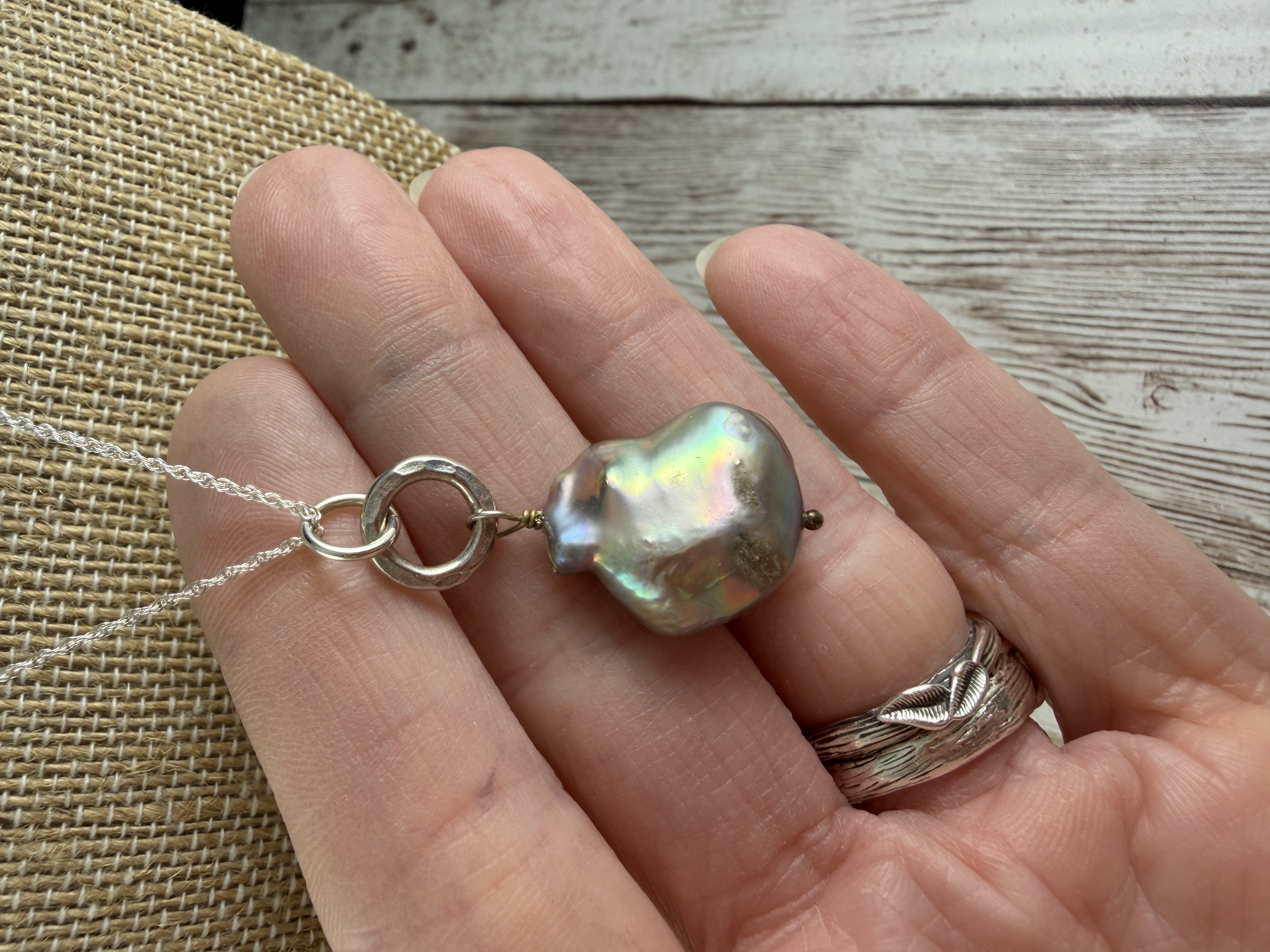 Silver Baroque Pearl Pendant Necklace, Sterling Chain Necklace thumbnail 4