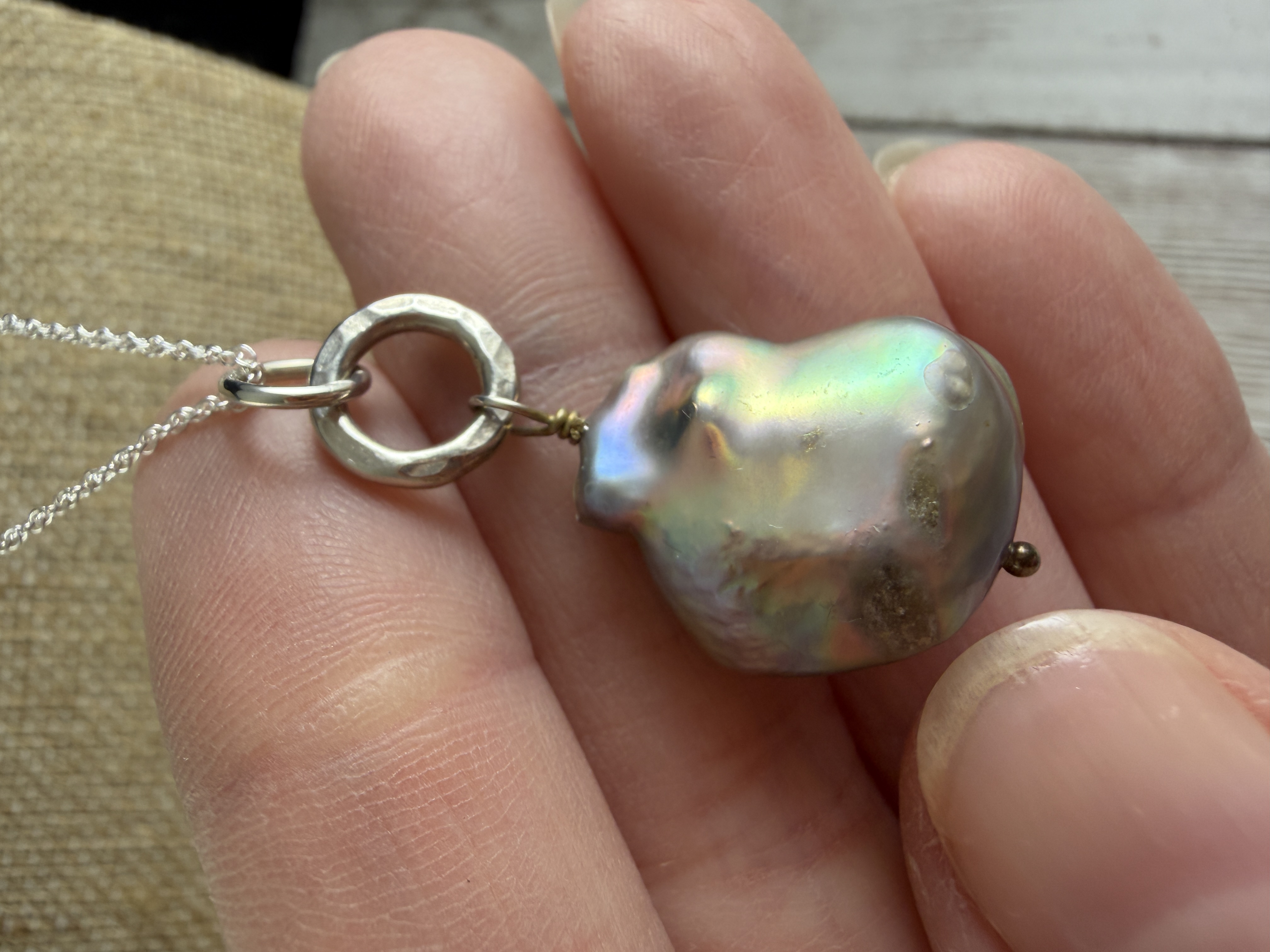 Silver Baroque Pearl Pendant Necklace, Sterling Chain Necklace thumbnail 5