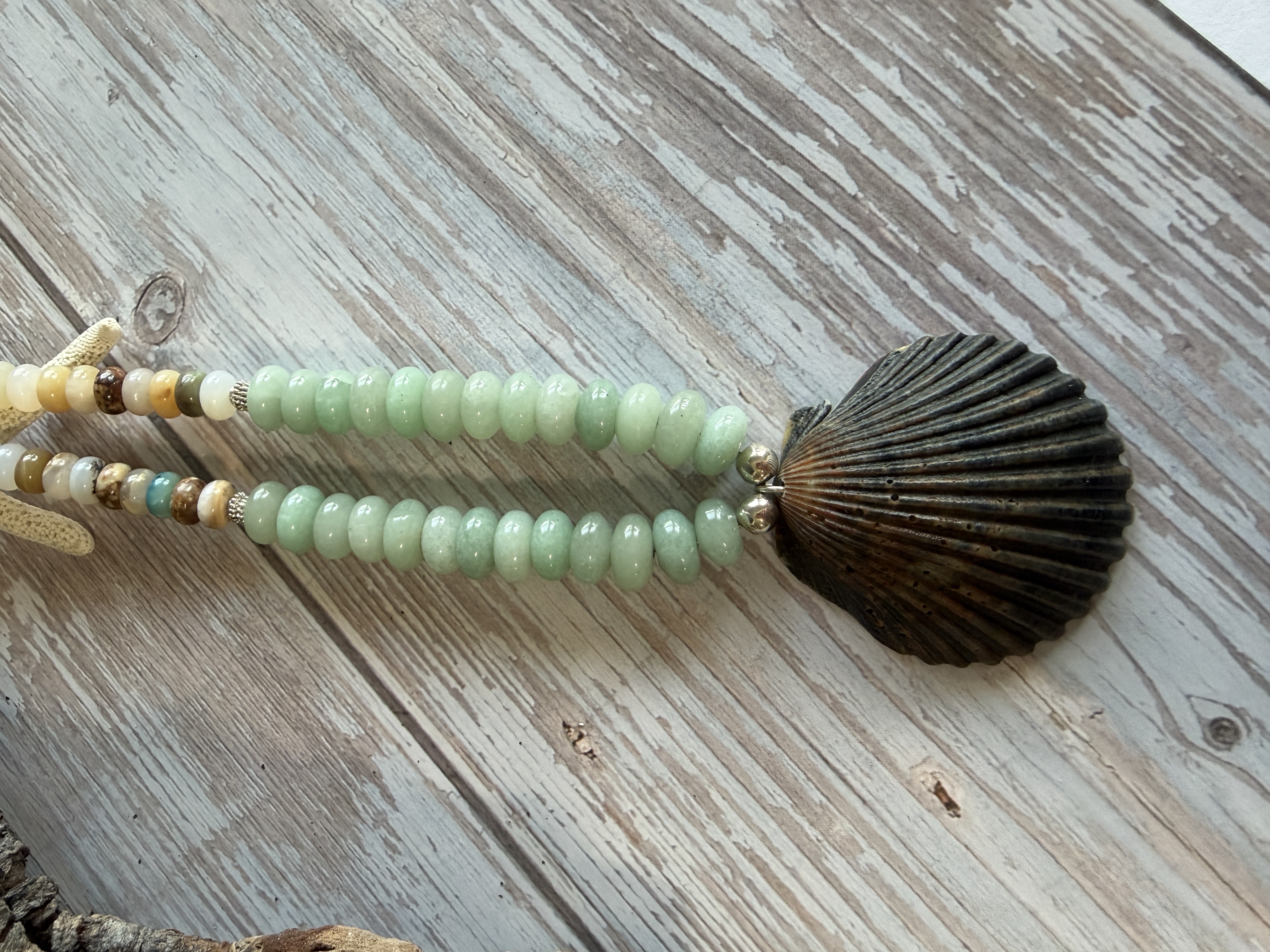 Aventurine, Opal and Pearl Necklace with Shell Pendant thumbnail 7