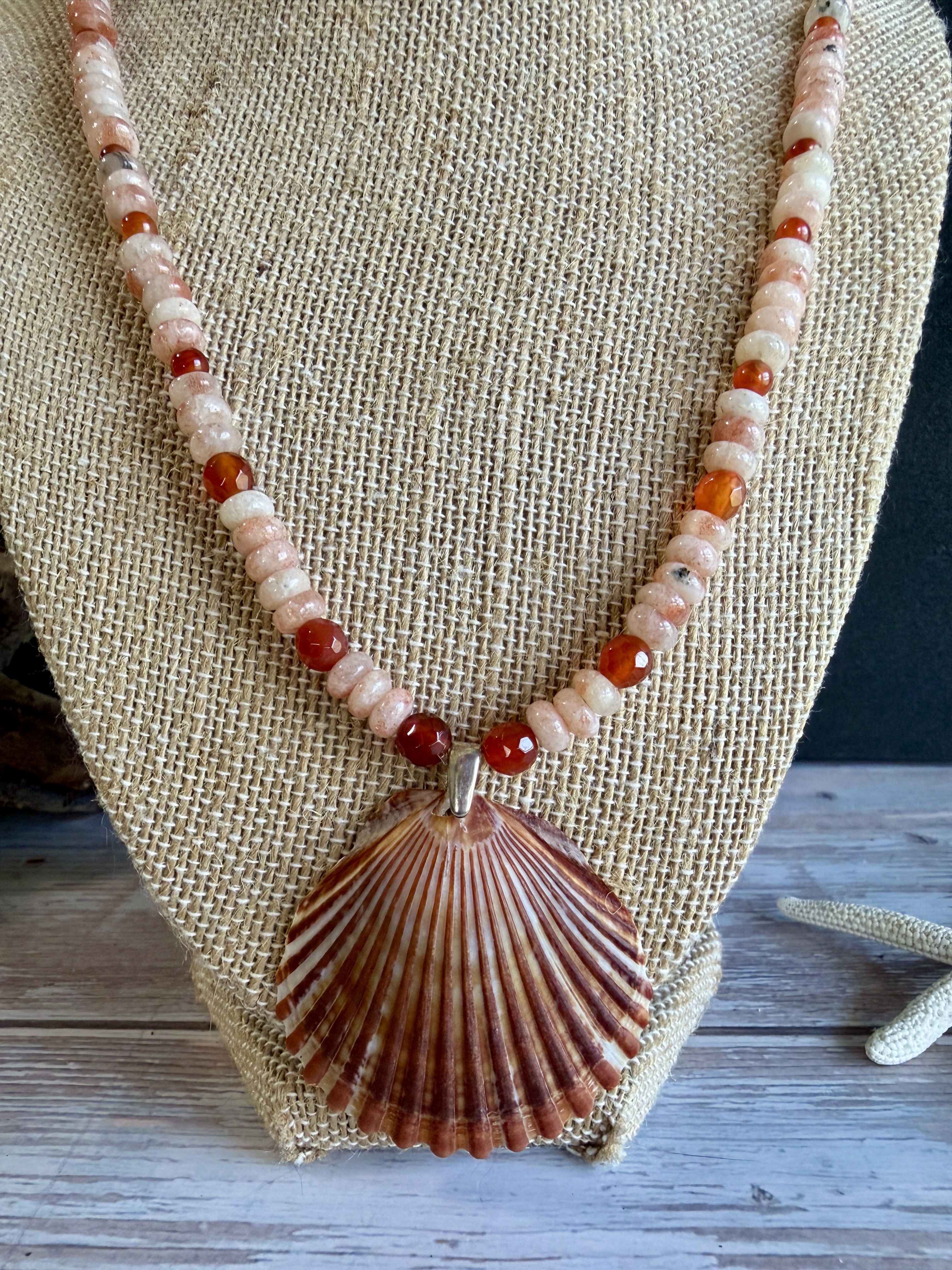 Sunstone and Carnelian Necklace with Shell Pendant thumbnail 8