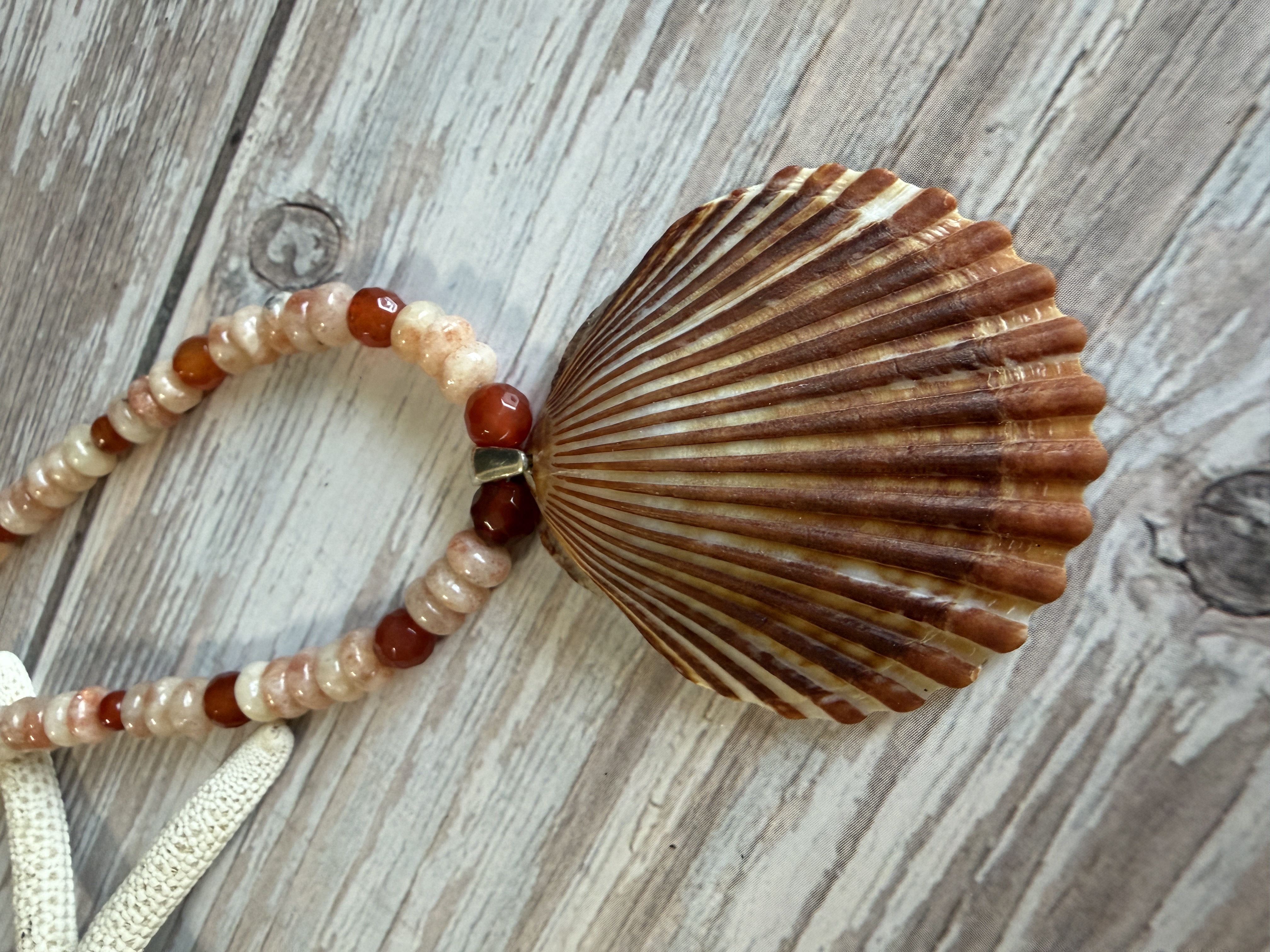 Sunstone and Carnelian Necklace with Shell Pendant thumbnail 9
