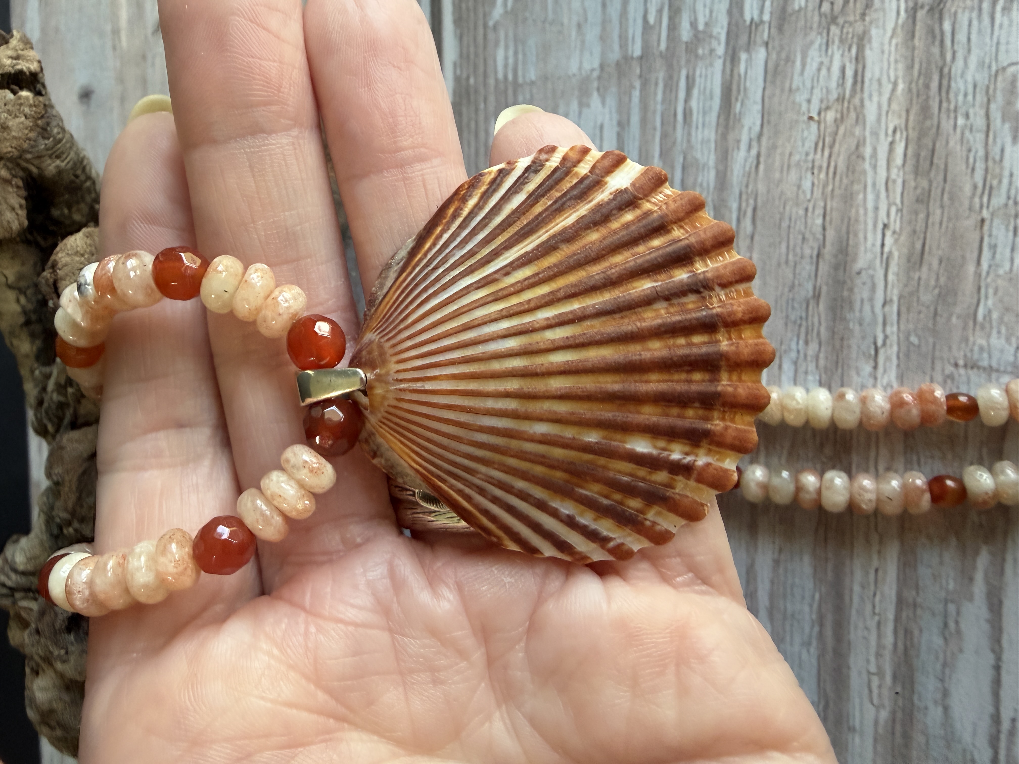 Sunstone and Carnelian Necklace with Shell Pendant thumbnail 4