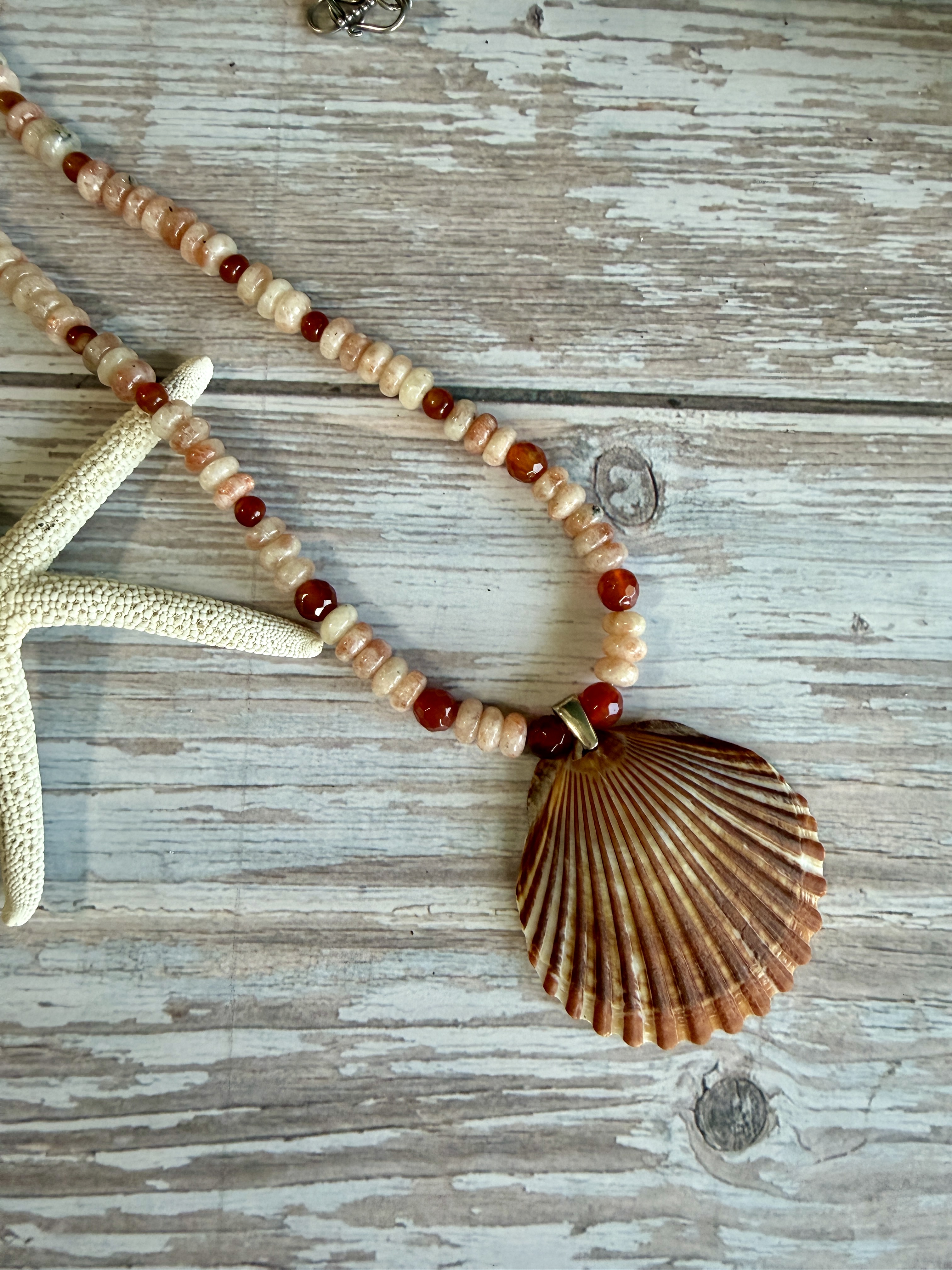 Sunstone and Carnelian Necklace with Shell Pendant thumbnail 10
