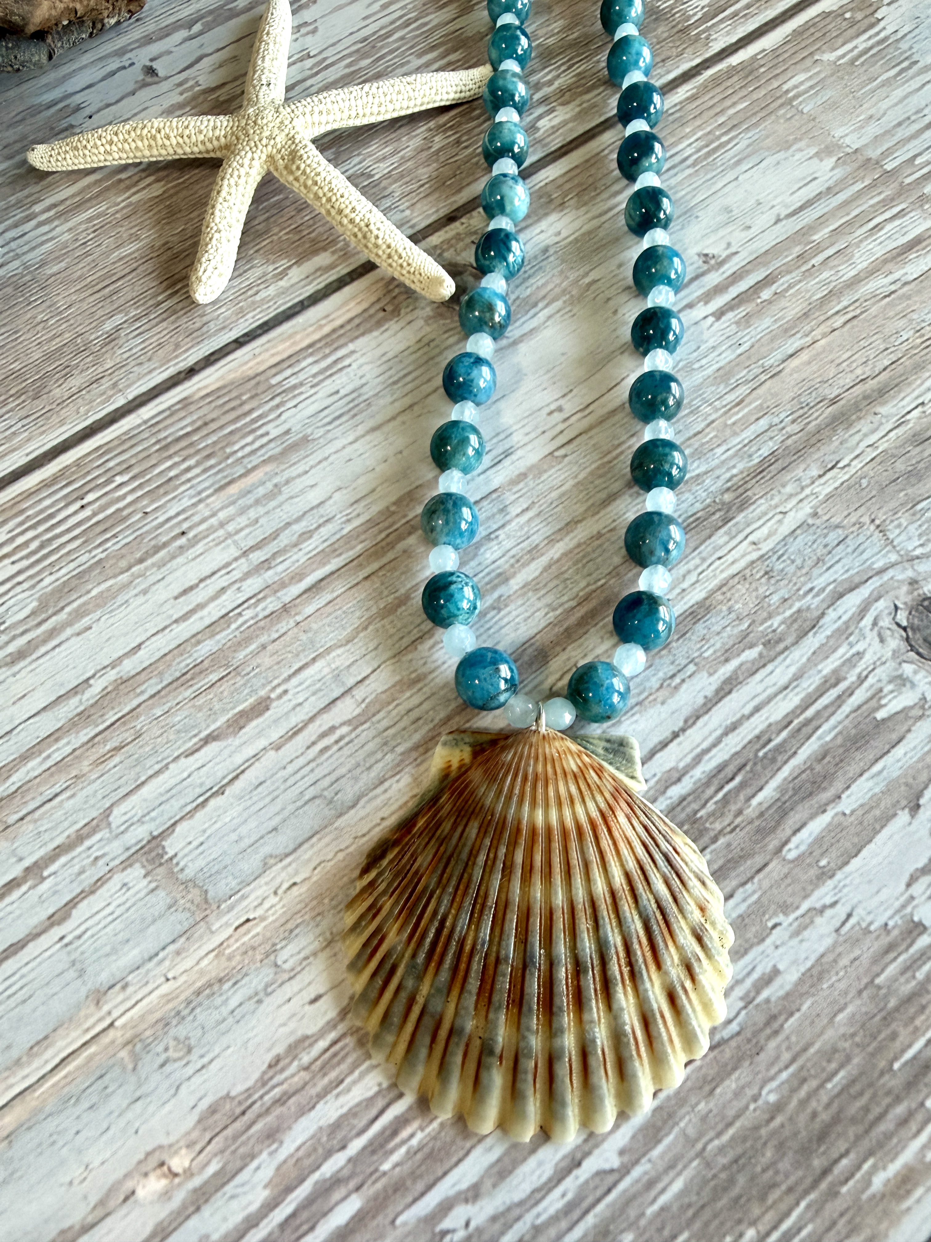 Apatite and Agate Necklace with Shell Pendant thumbnail 7