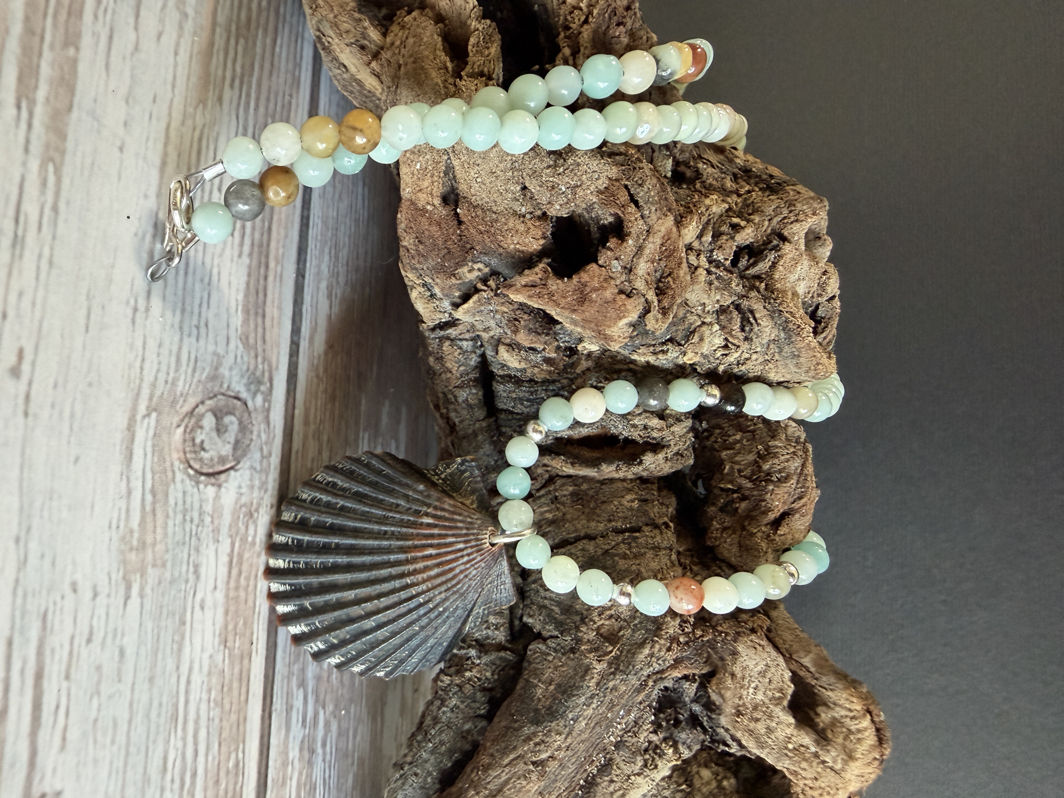 Amazonite Necklace with Shell Pendant
