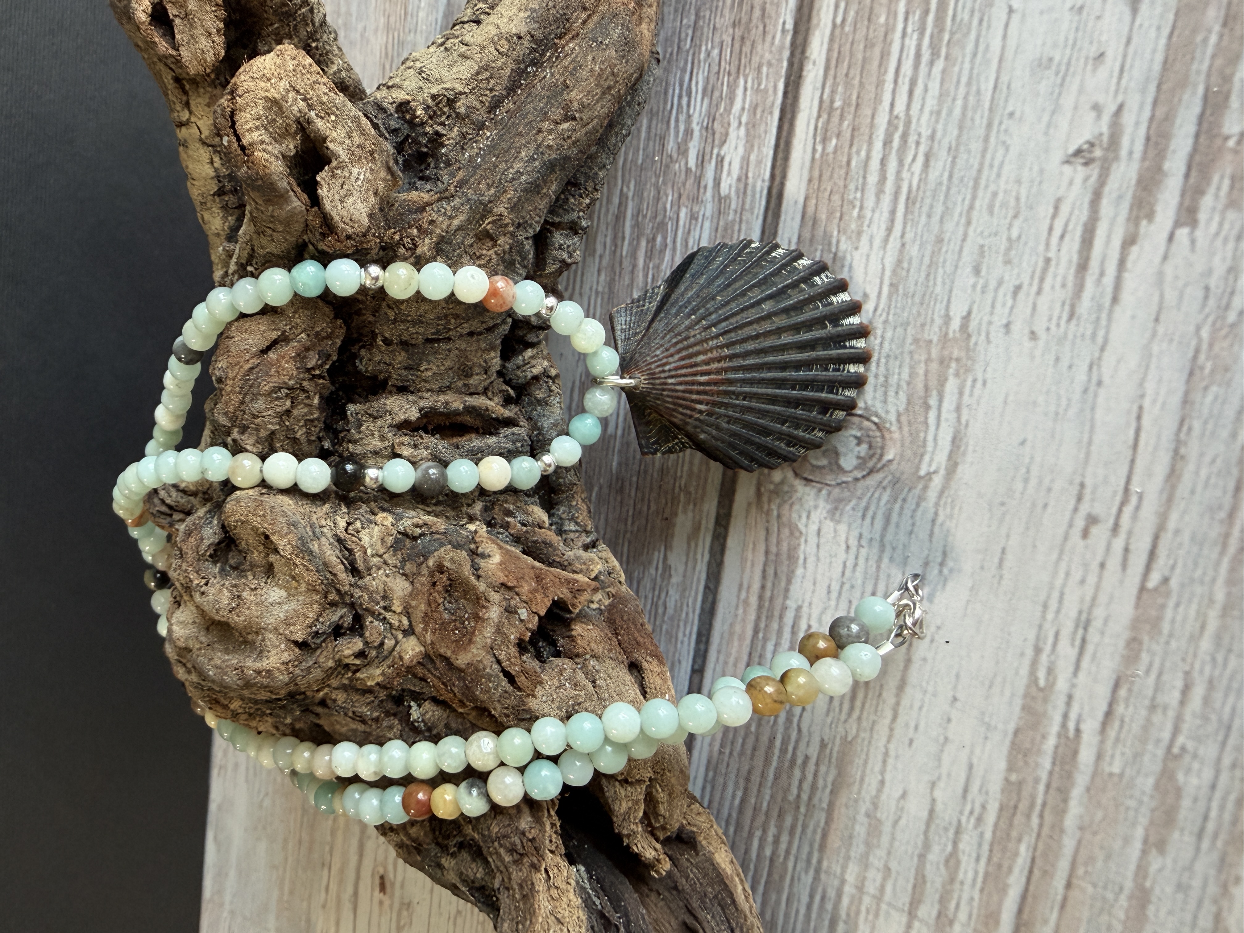 Amazonite Necklace with Shell Pendant thumbnail 4