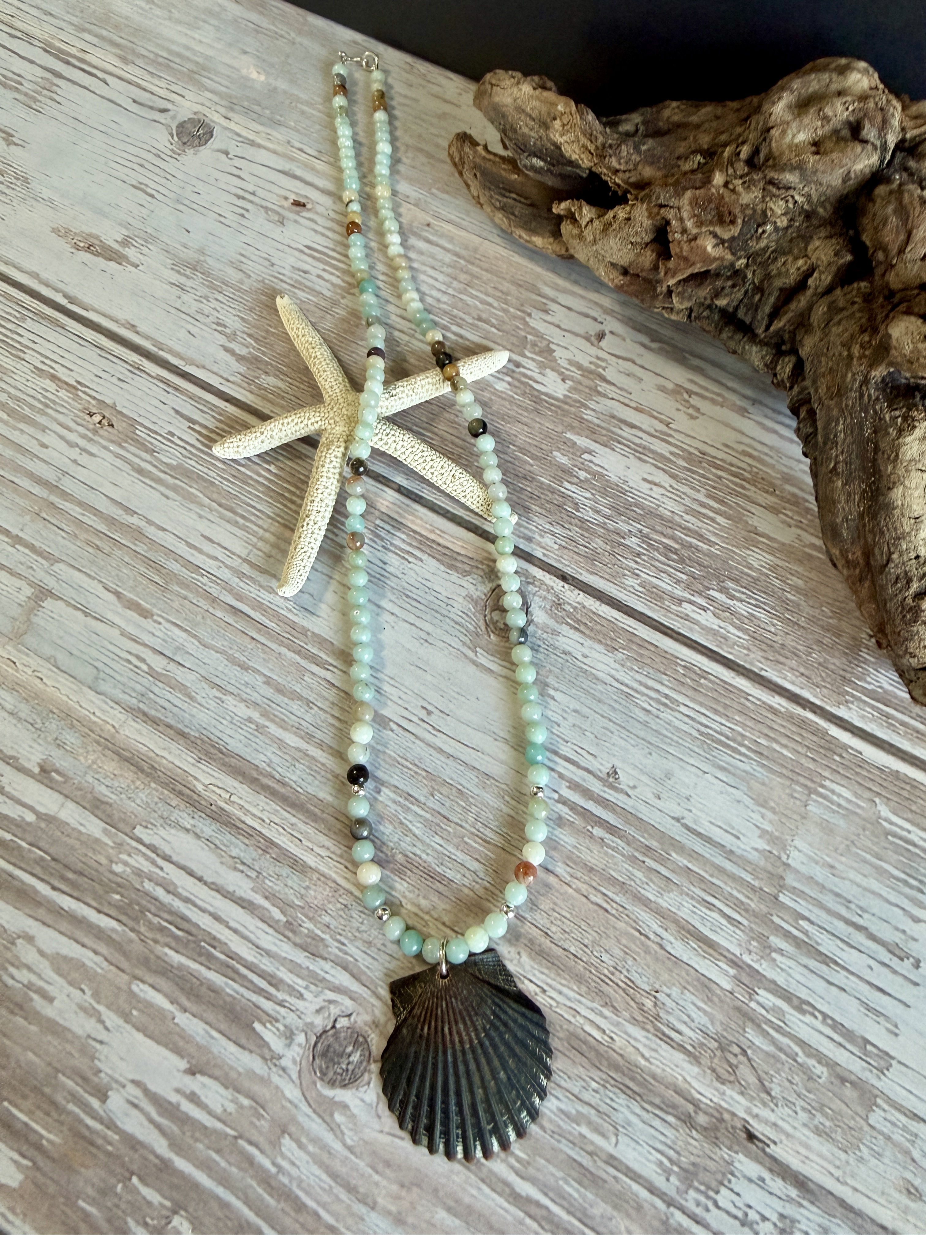 Amazonite Necklace with Shell Pendant thumbnail 8