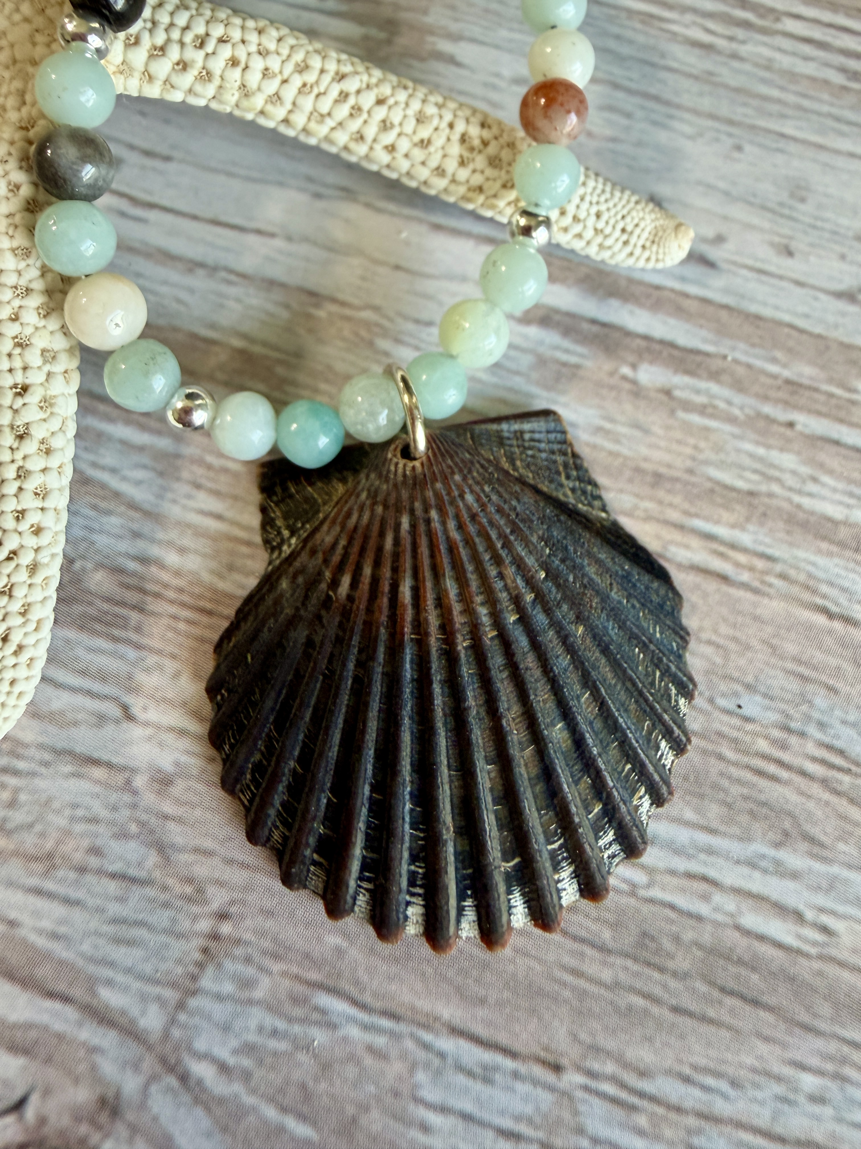 Amazonite Necklace with Shell Pendant thumbnail 6