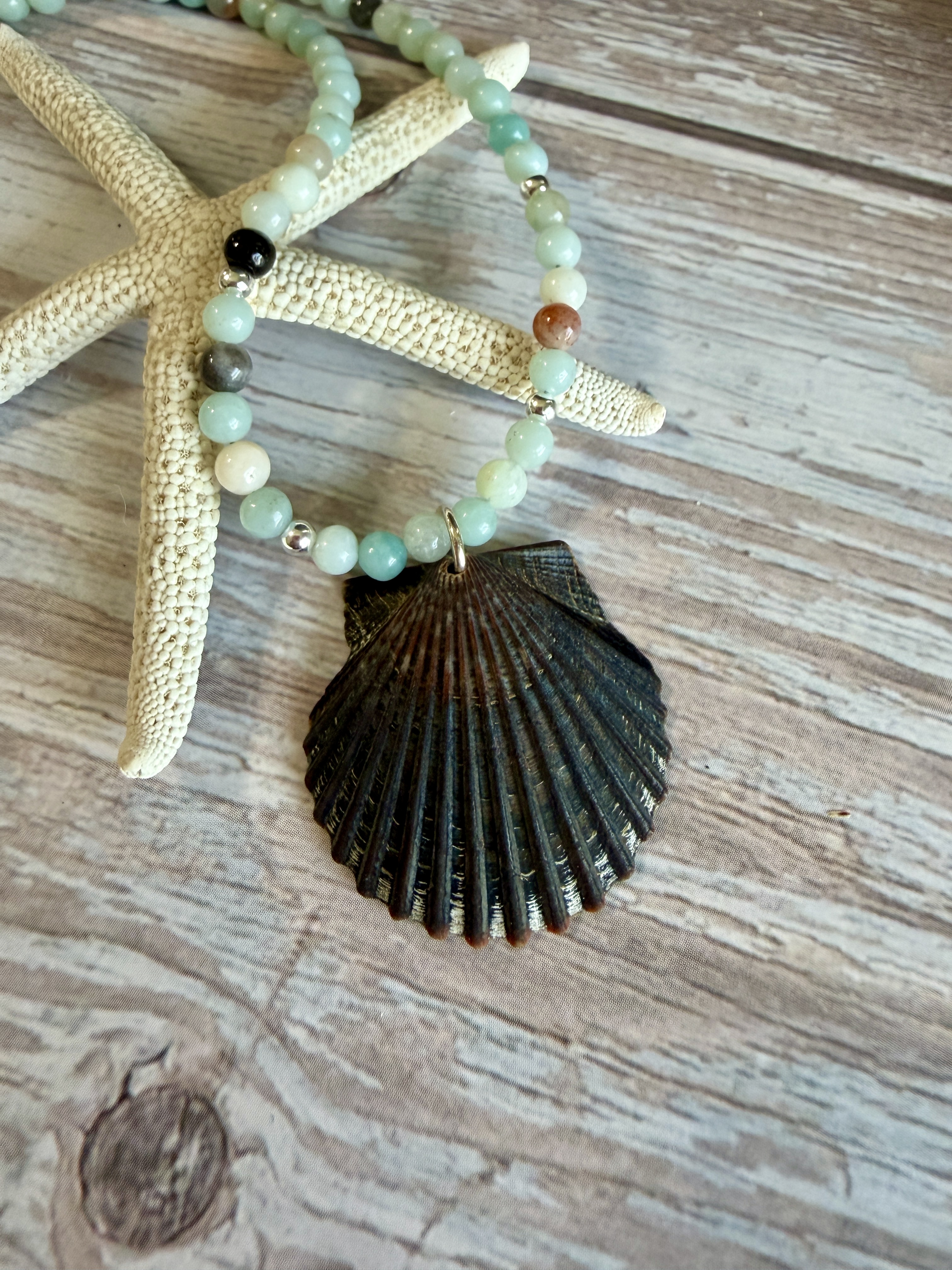 Amazonite Necklace with Shell Pendant thumbnail 7