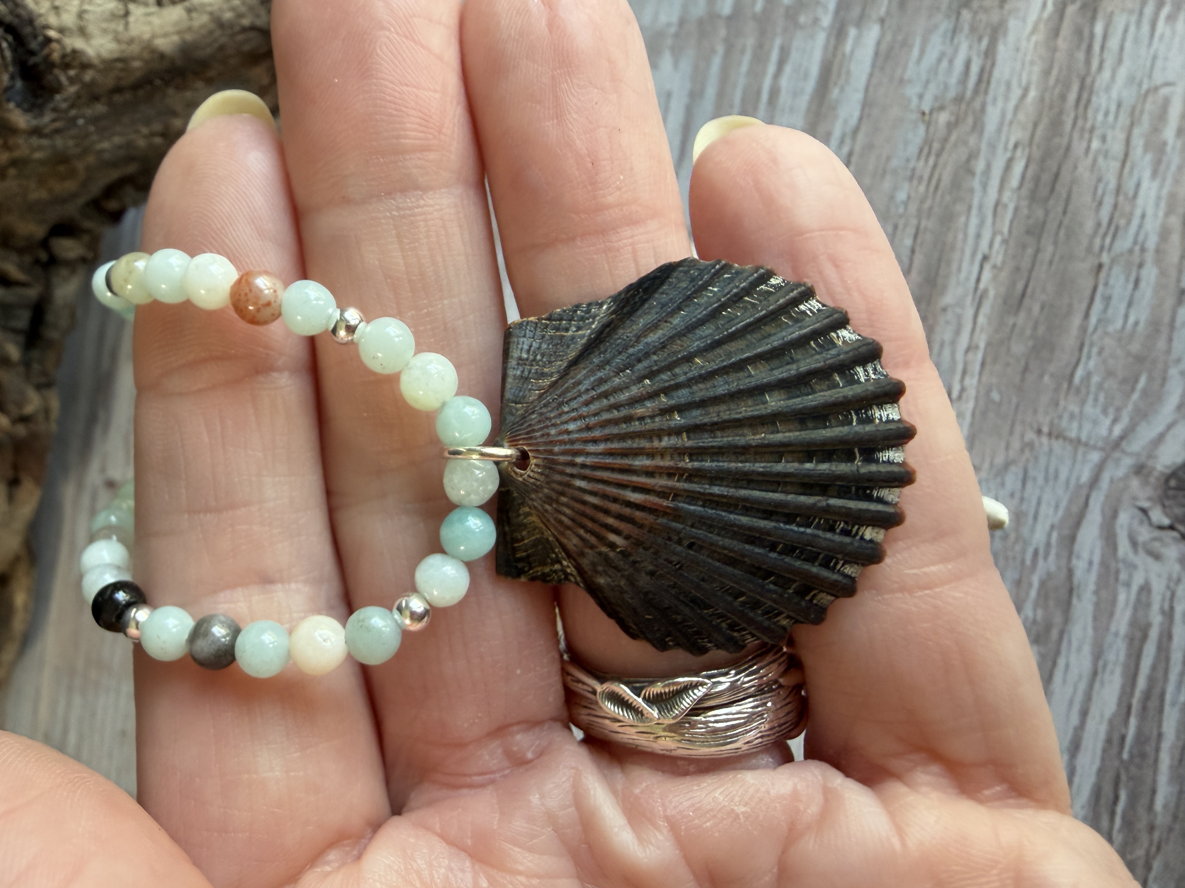 Amazonite Necklace with Shell Pendant thumbnail 5