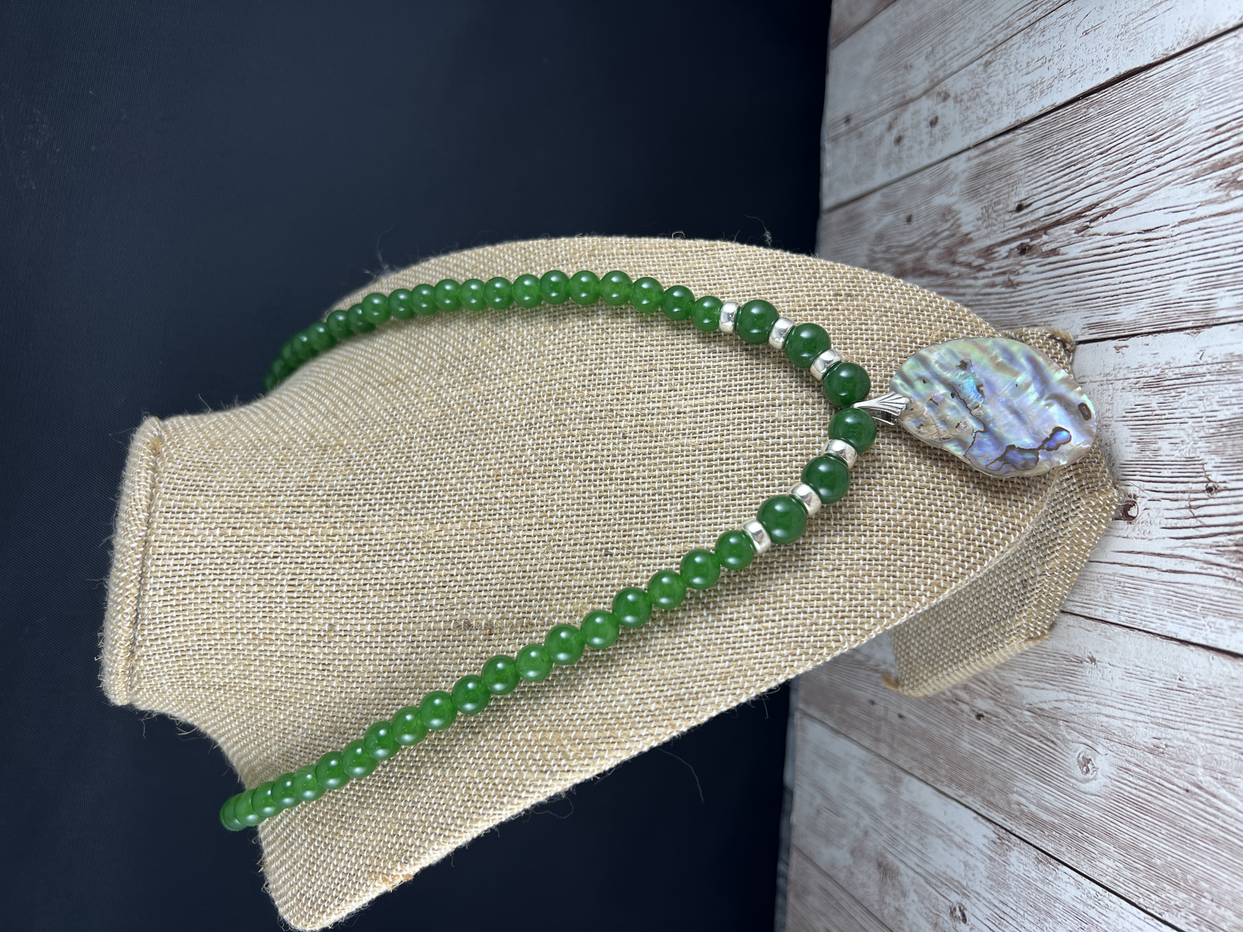 Green Jade Necklace with Abalone Pendant thumbnail 5