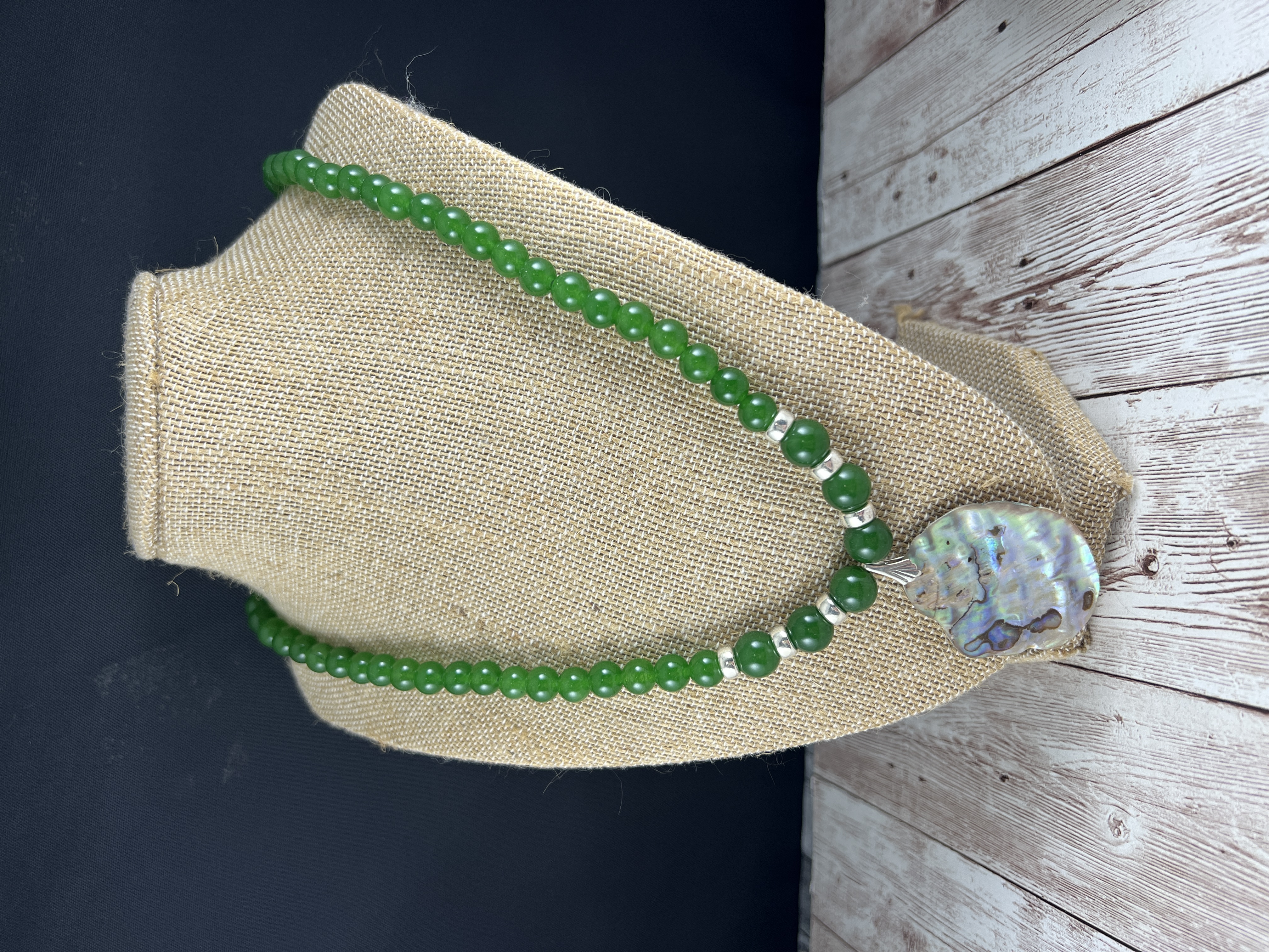 Green Jade Necklace with Abalone Pendant thumbnail 10