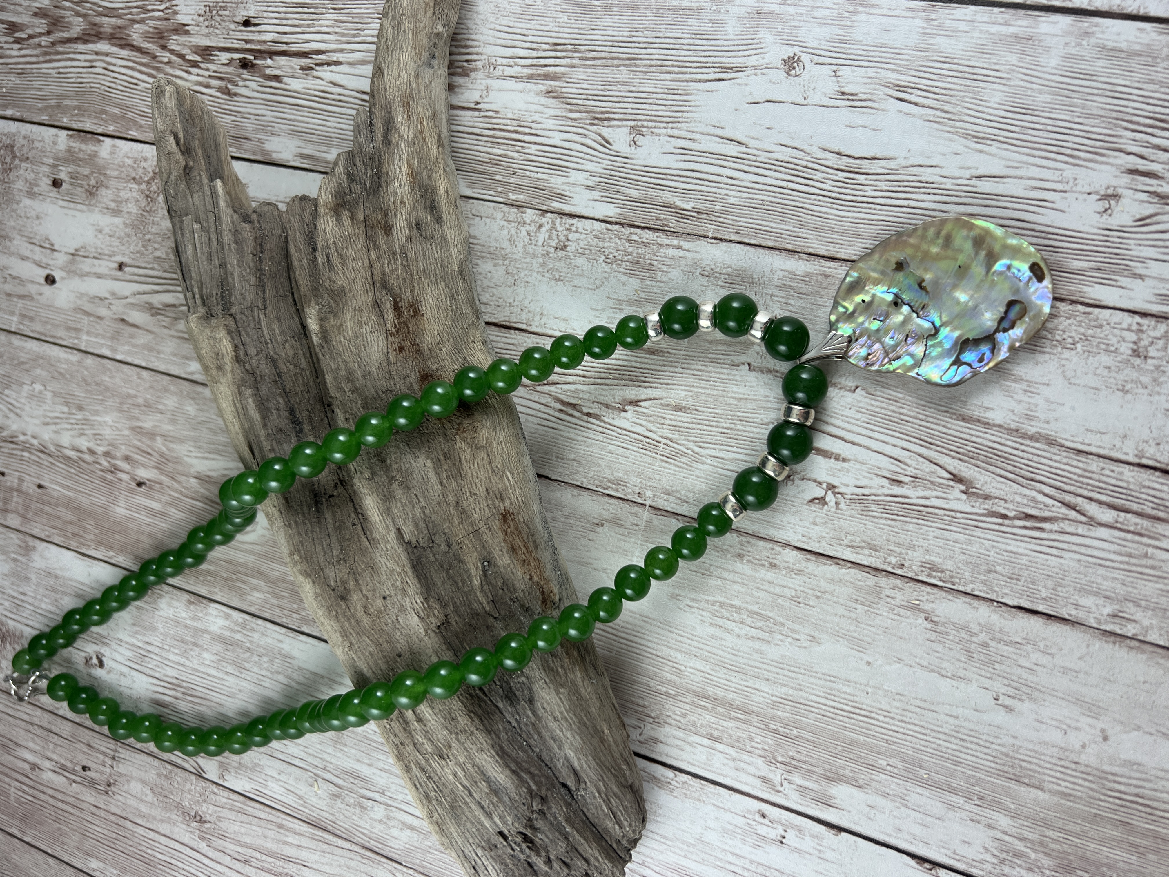 Green Jade Necklace with Abalone Pendant thumbnail 8