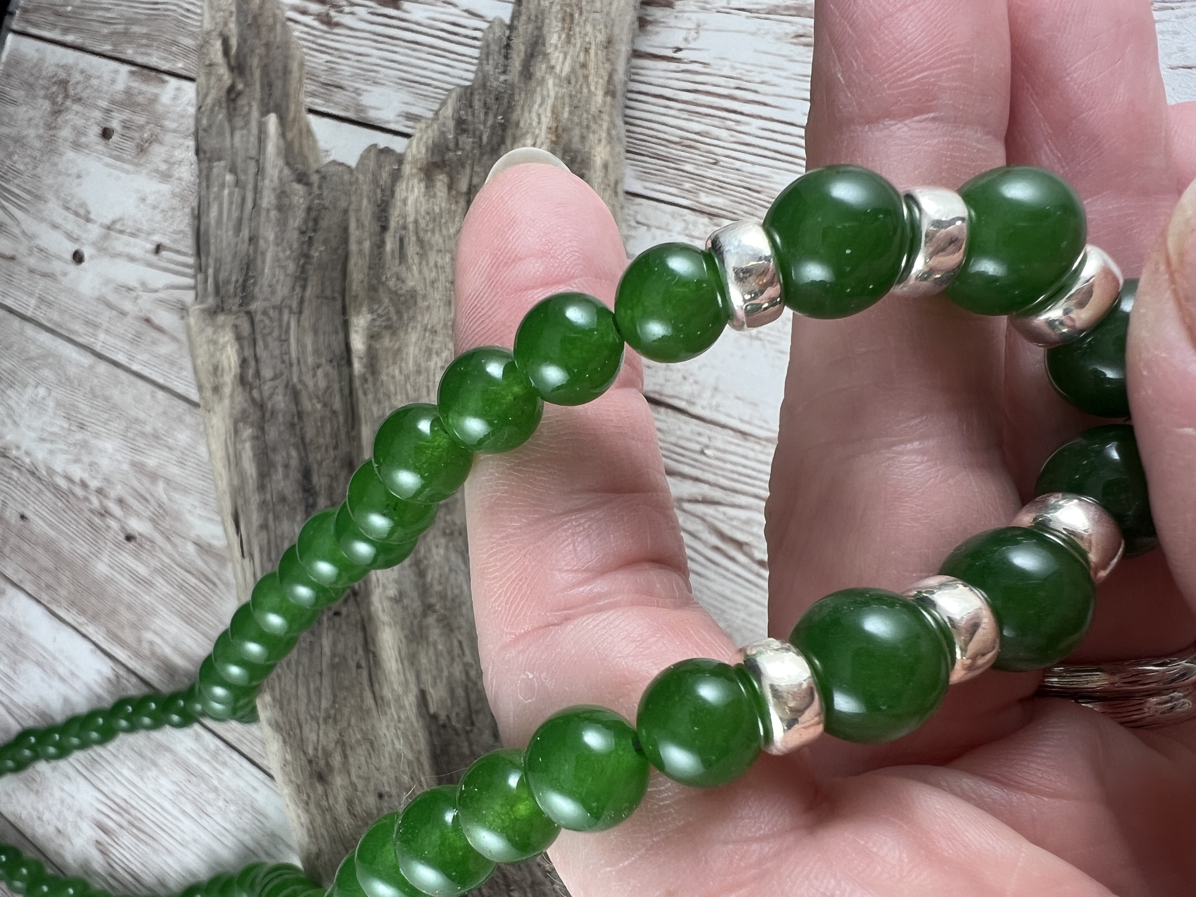 Green Jade Necklace with Abalone Pendant thumbnail 6