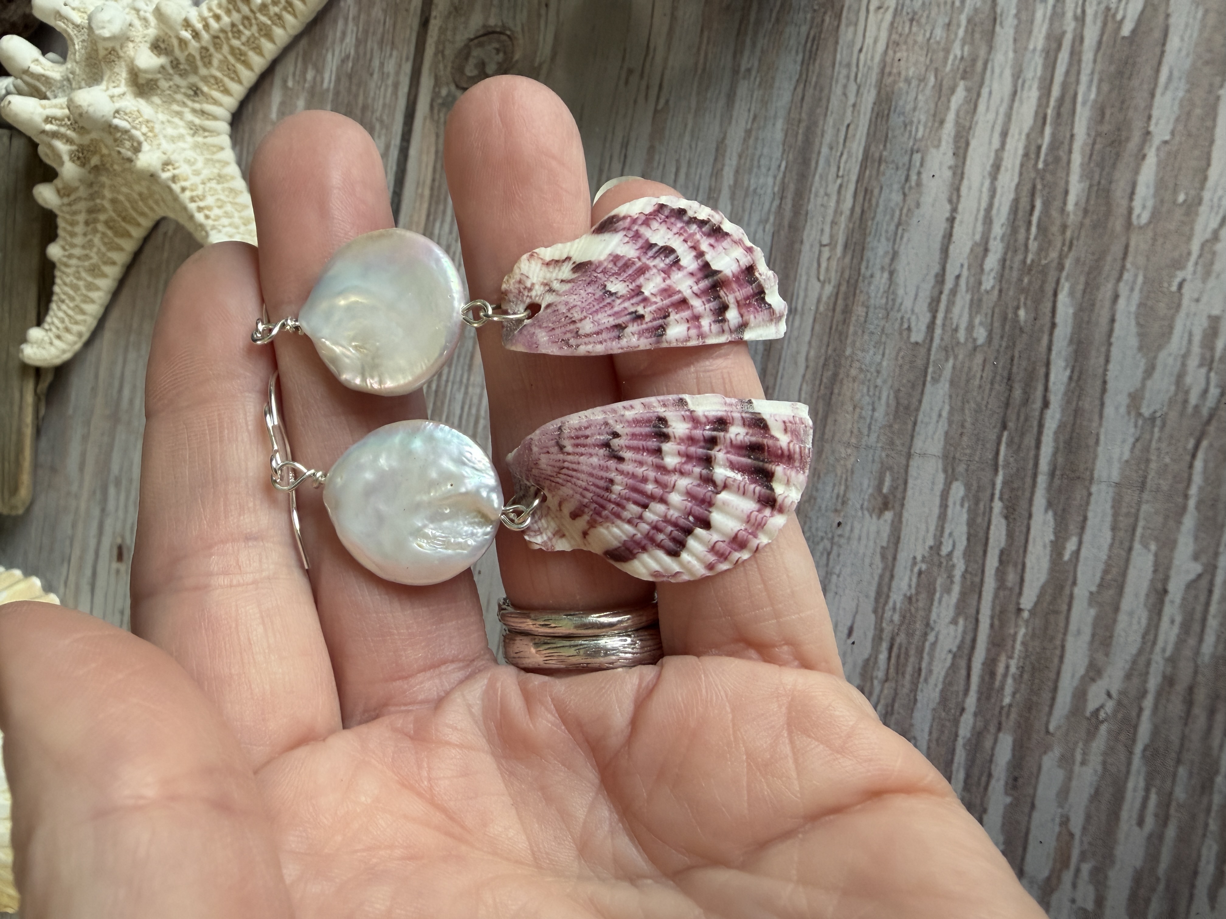 Half Shell Earrings with Coin Pearls thumbnail 5