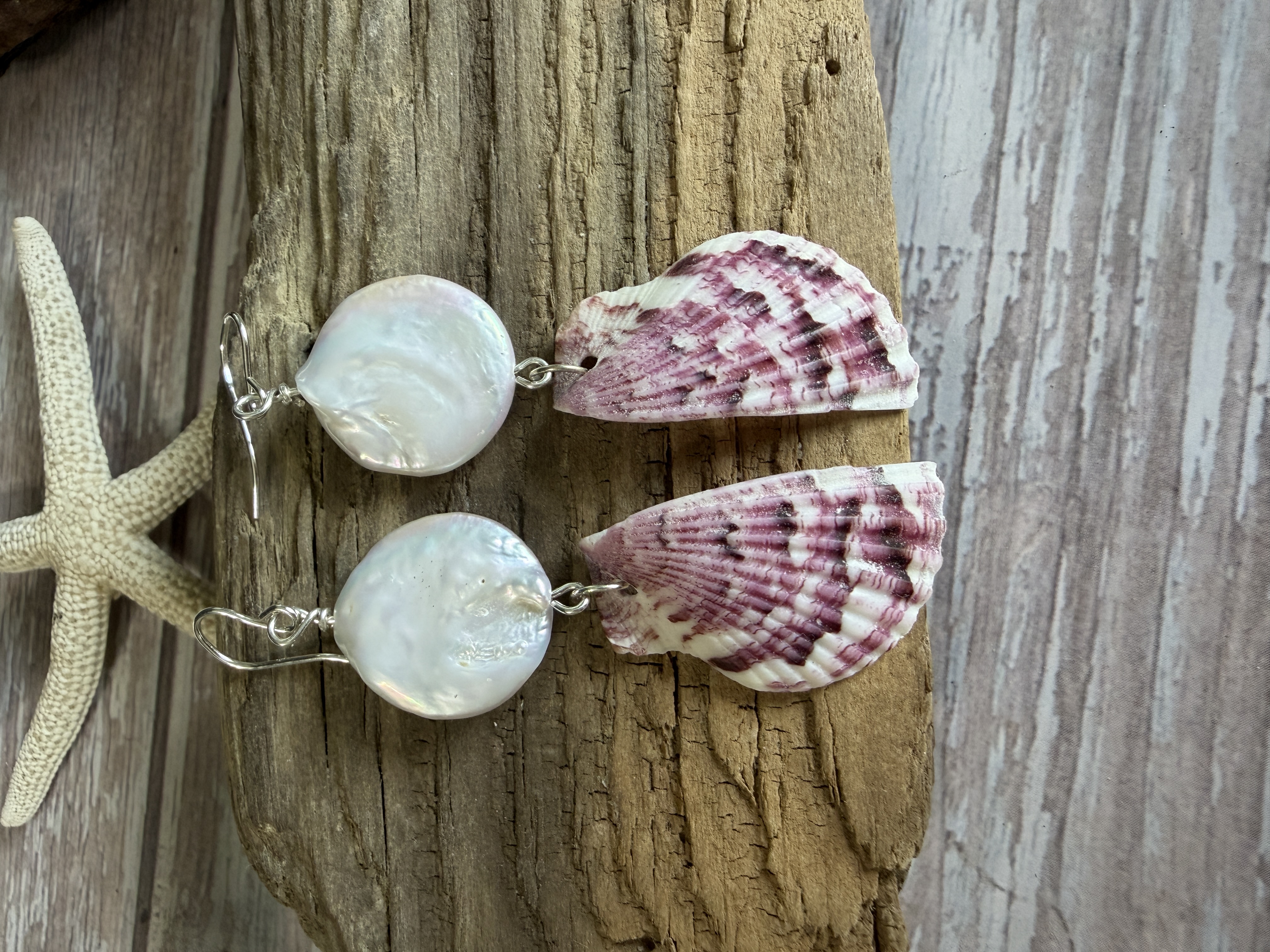 Half Shell Earrings with Coin Pearls thumbnail 4