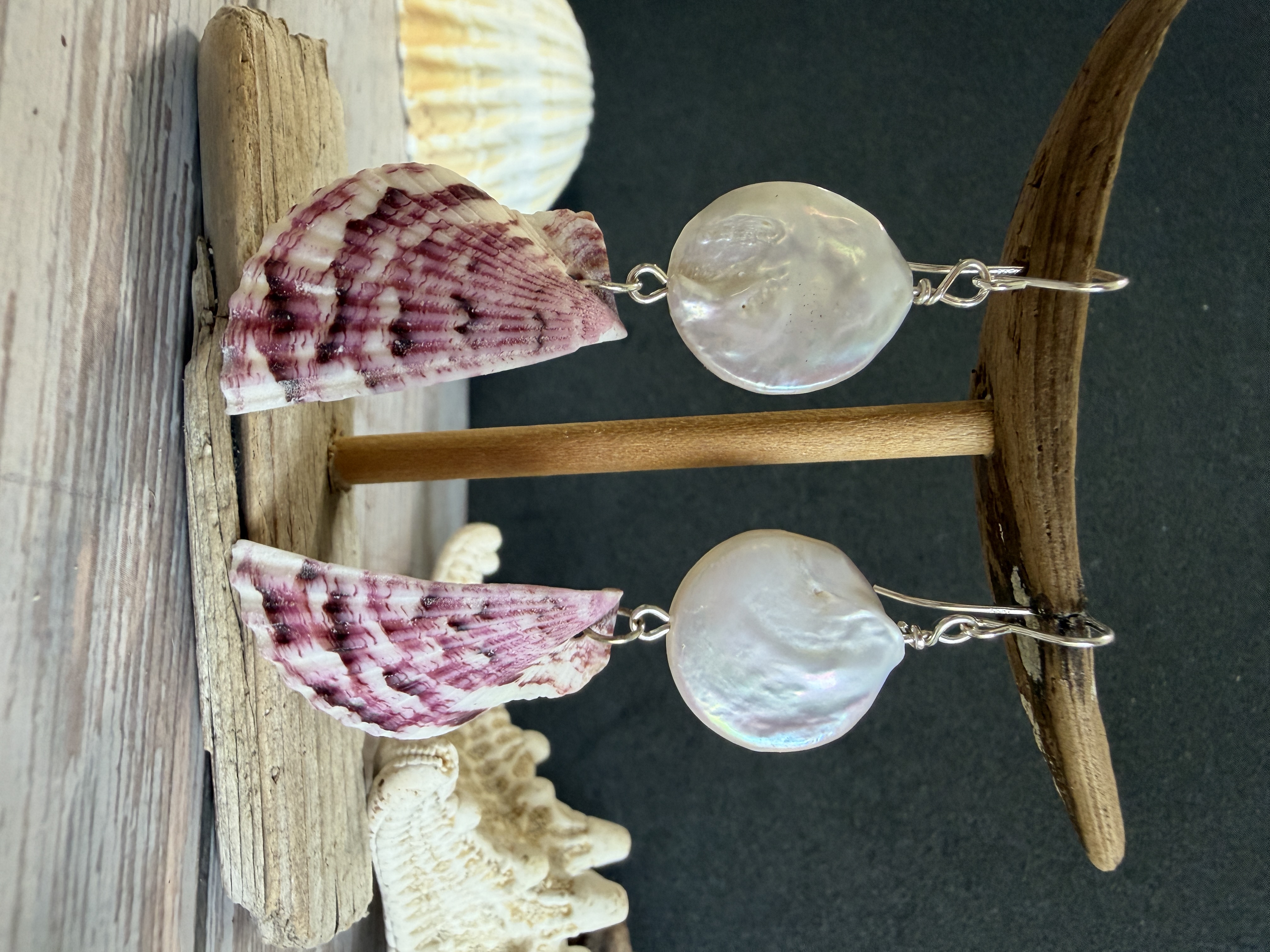 Half Shell Earrings with Coin Pearls thumbnail 2