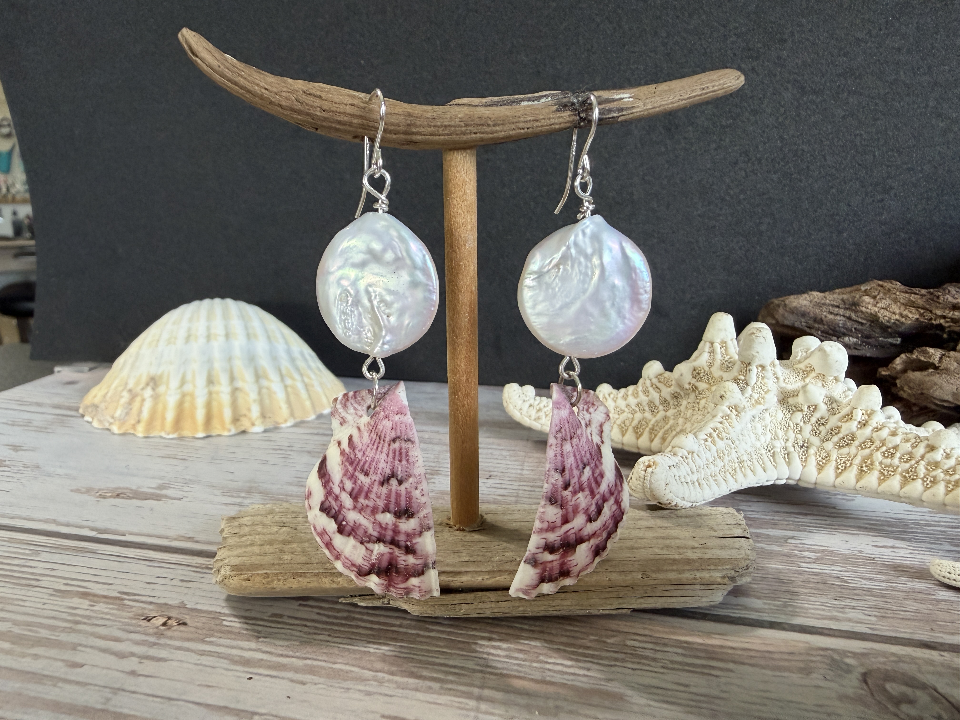 Half Shell Earrings with Coin Pearls thumbnail 3