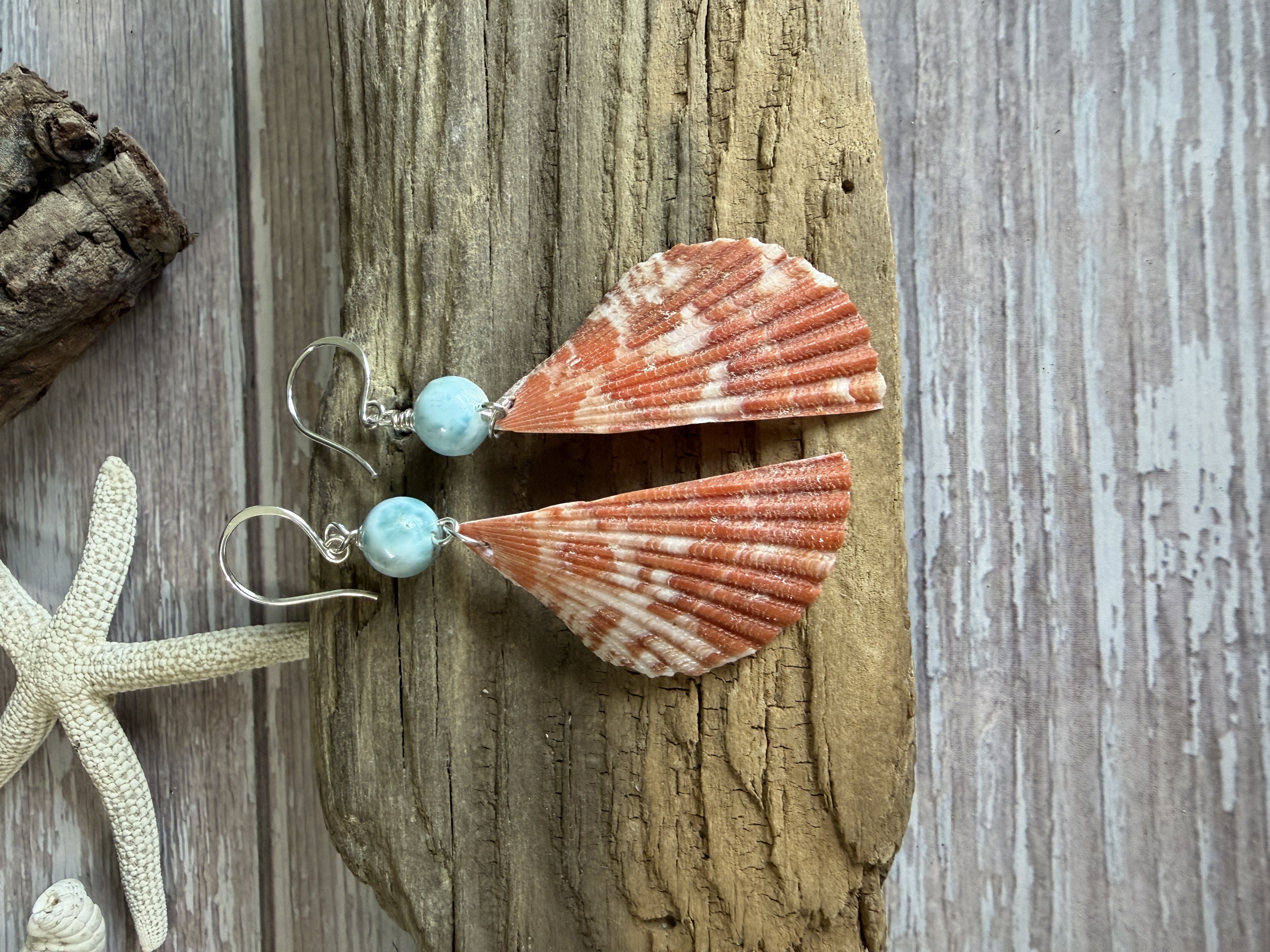 Half Shell Earrings with Larimar thumbnail 4