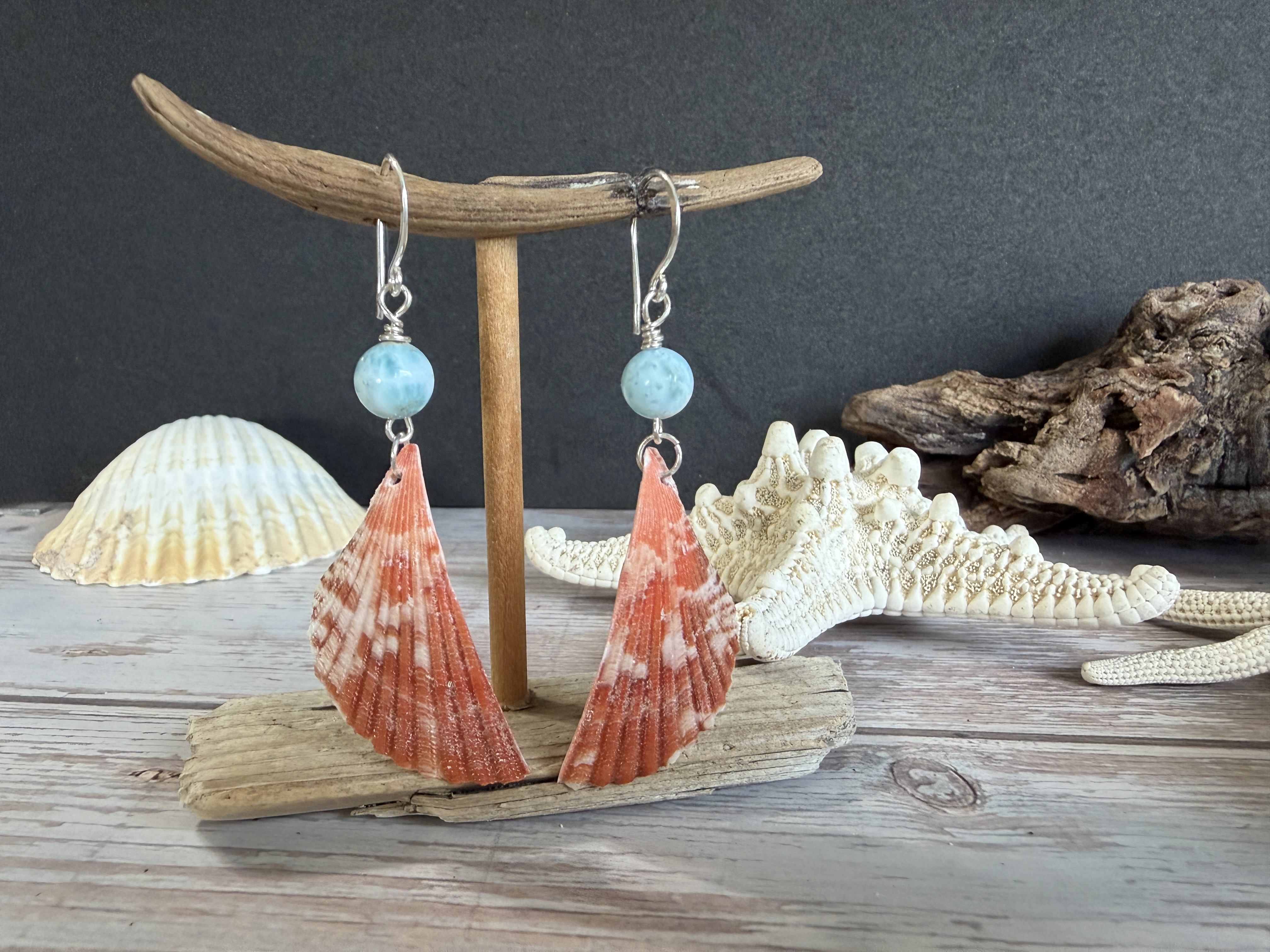 Half Shell Earrings with Larimar thumbnail 3