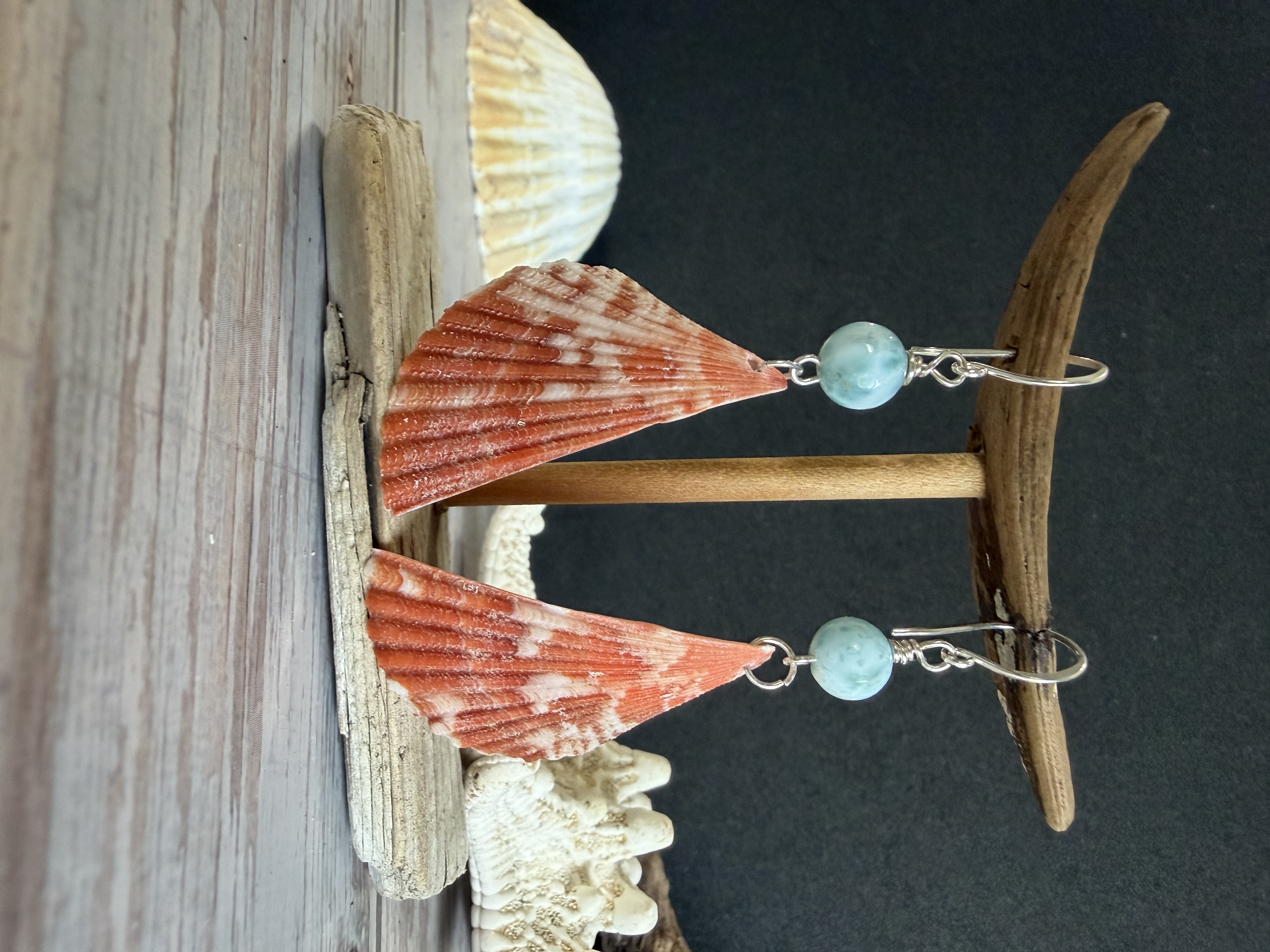 Half Shell Earrings with Larimar — image 1