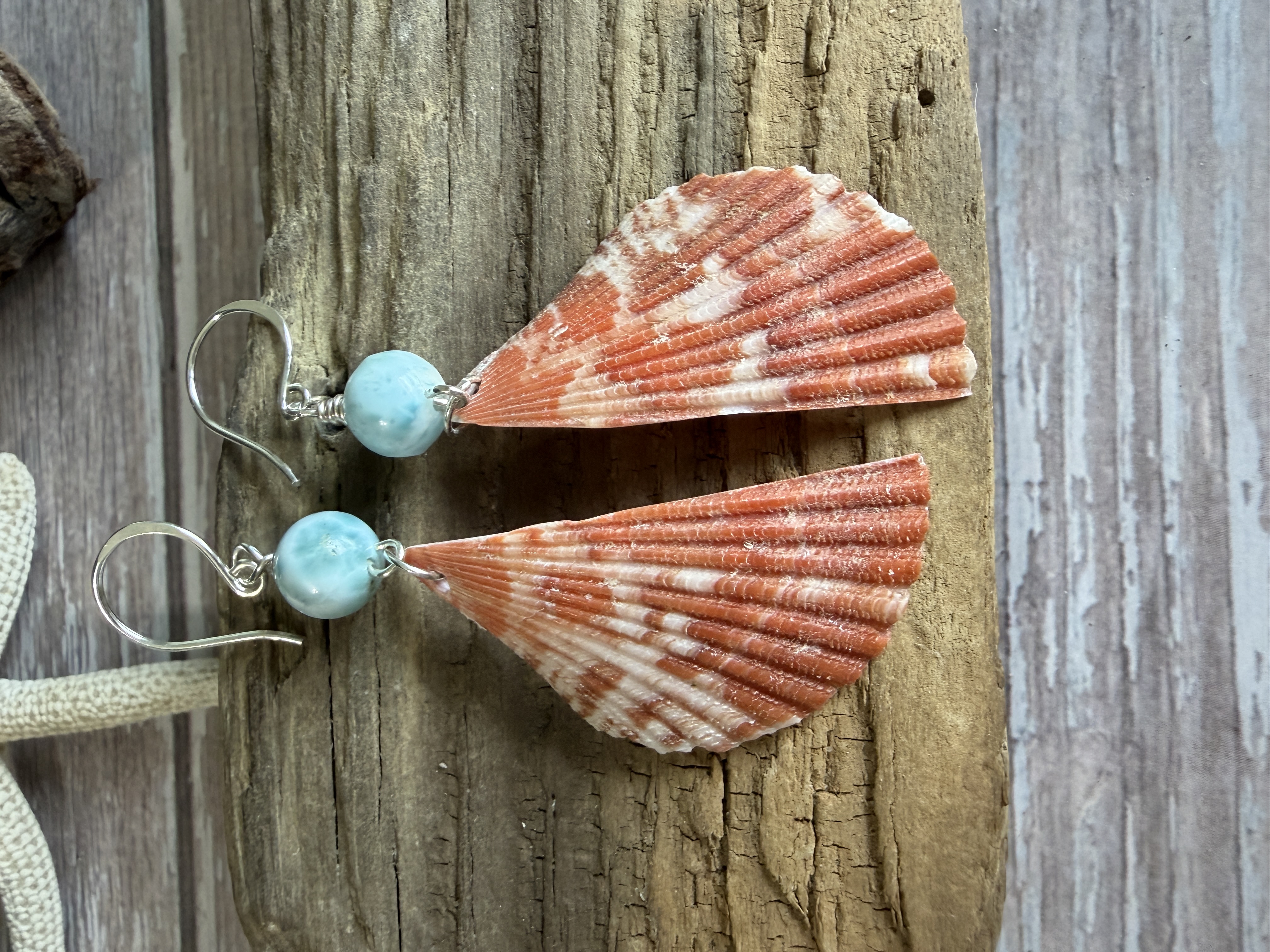 Half Shell Earrings with Larimar thumbnail 5