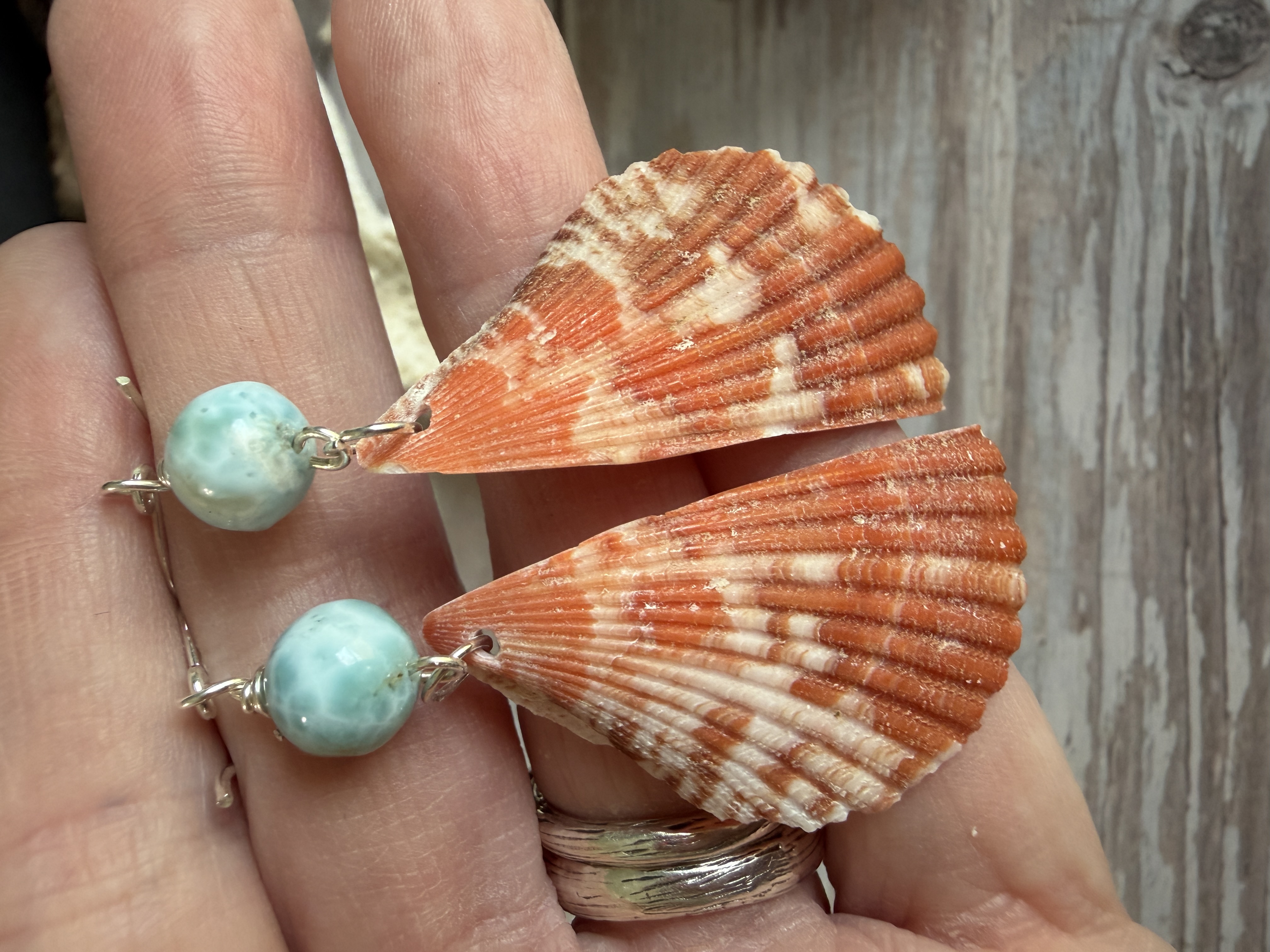 Half Shell Earrings with Larimar thumbnail 7