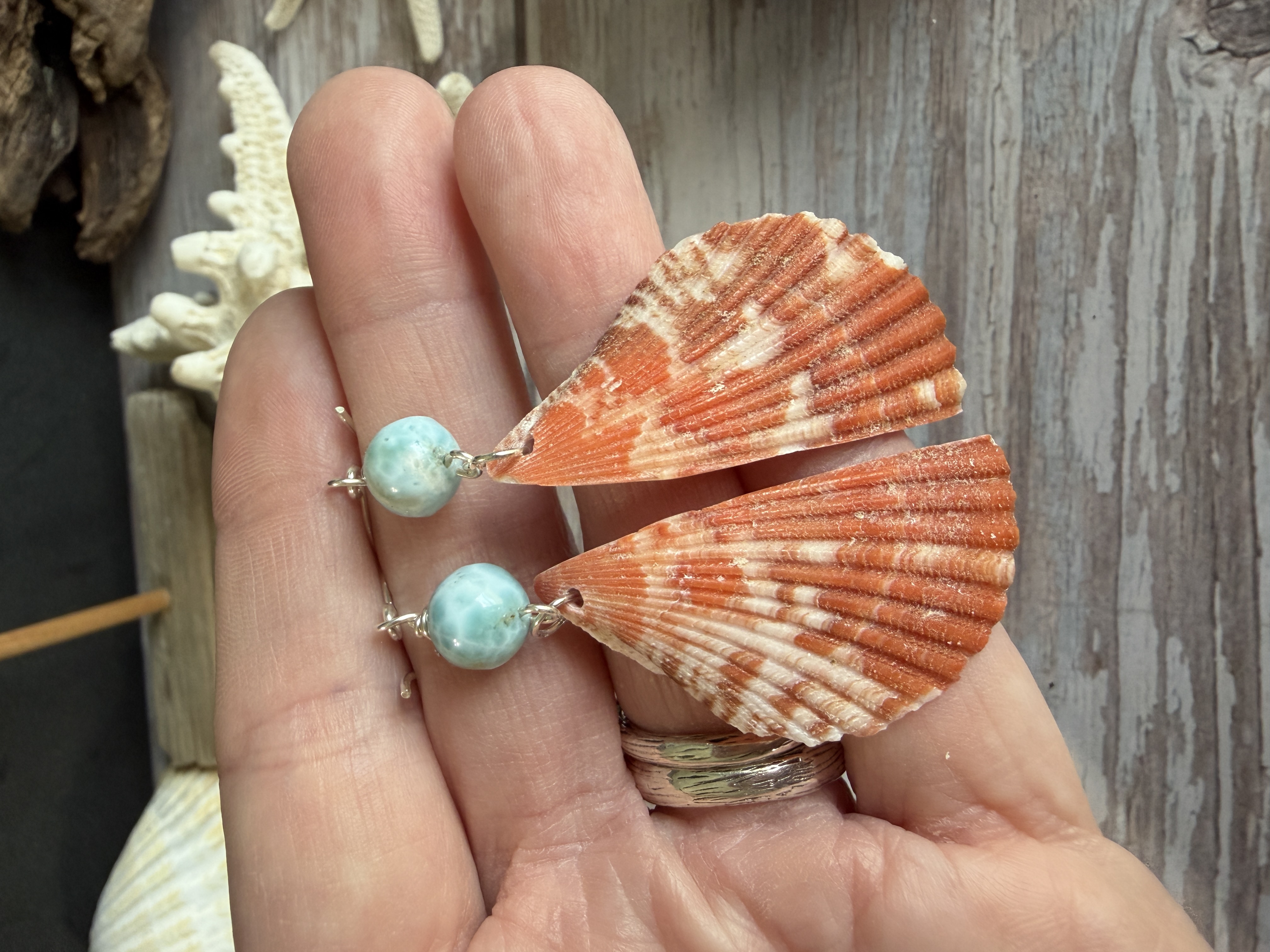 Half Shell Earrings with Larimar thumbnail 6