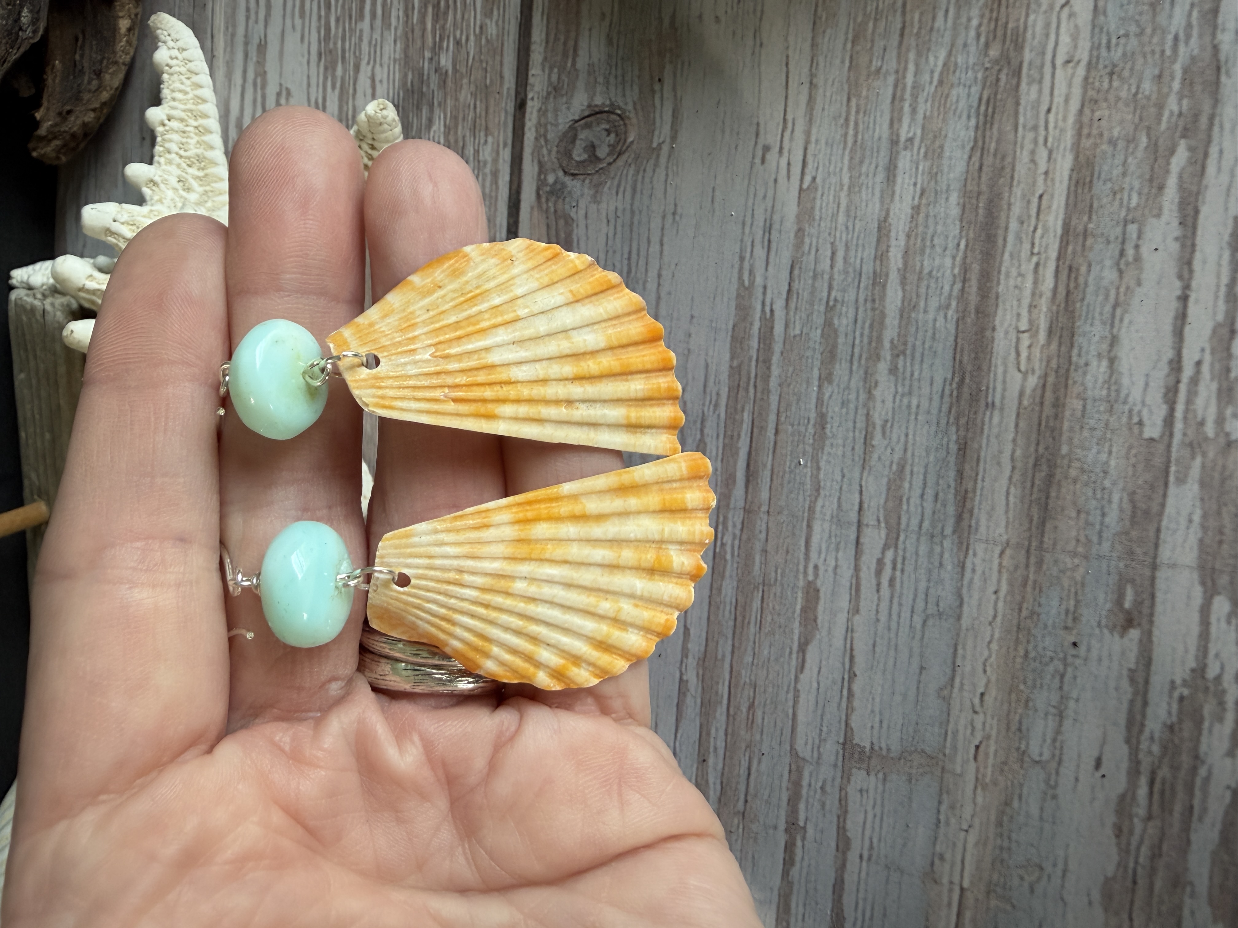Half Shell Earrings with Peruvian Opal thumbnail 6
