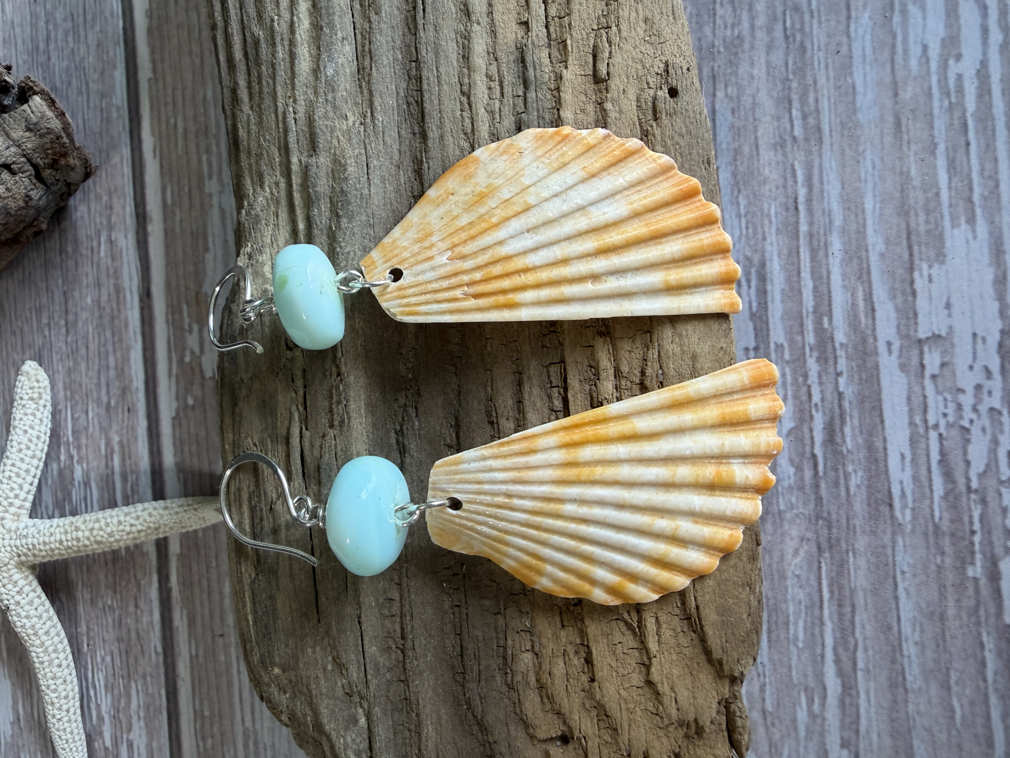 Half Shell Earrings with Peruvian Opal thumbnail 3